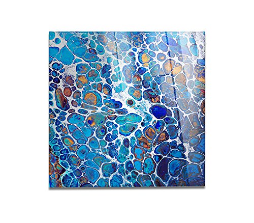 Giallobus Acrylic Glass Plexiglass Wall Art - 100x100cm Modern Abstract Painting with Blue & White Bubble Design - Perfect for Living Room, Bedroom or Office Decor