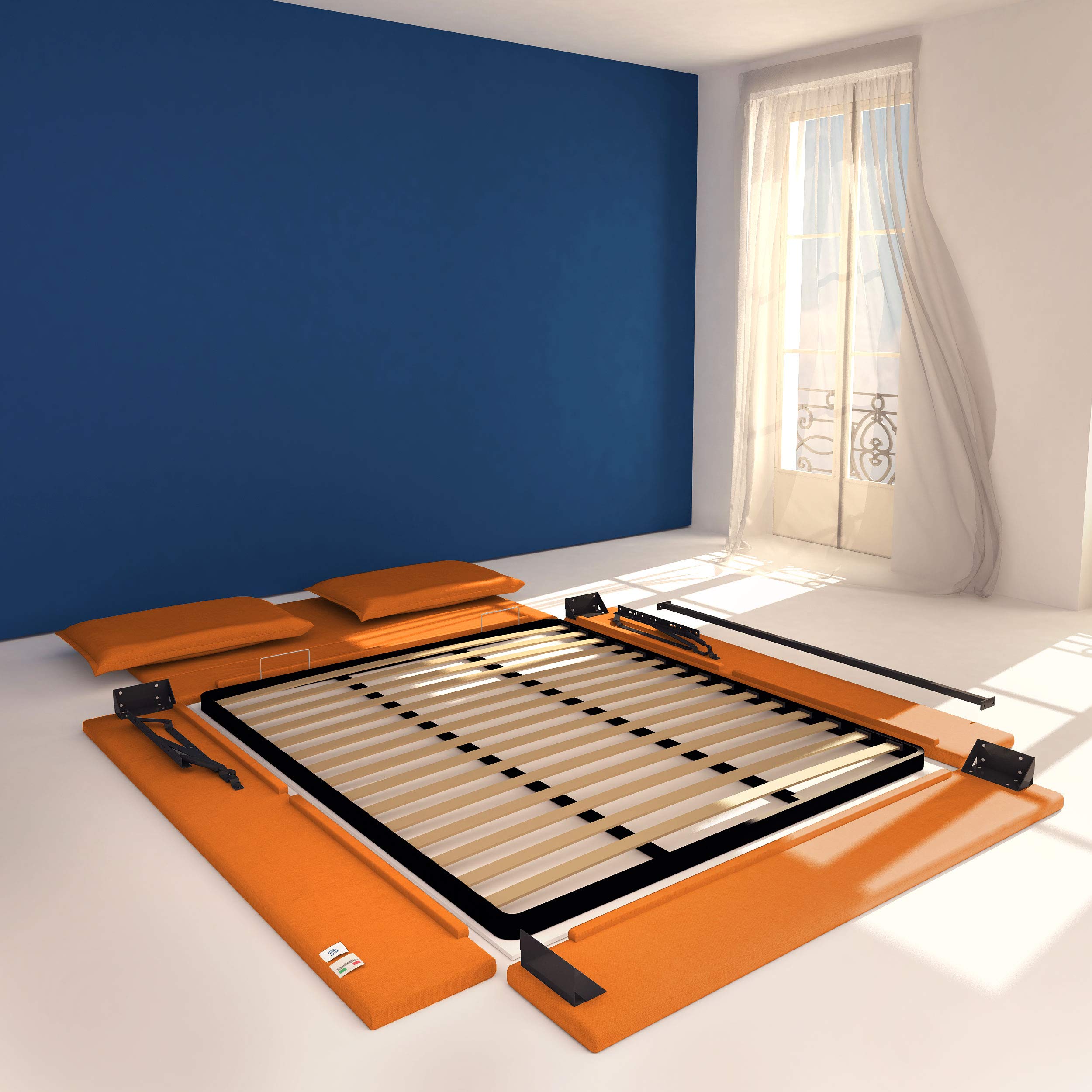 Baldiflex Licia Queen Size Bed Frame with Upholstered Headboard & Slatted Base - 160x190cm Synthetic Leather Platform Bed for Mattress Support, Modern Bedroom Furniture (Perfect for Master Bedrooms & Guest Rooms)