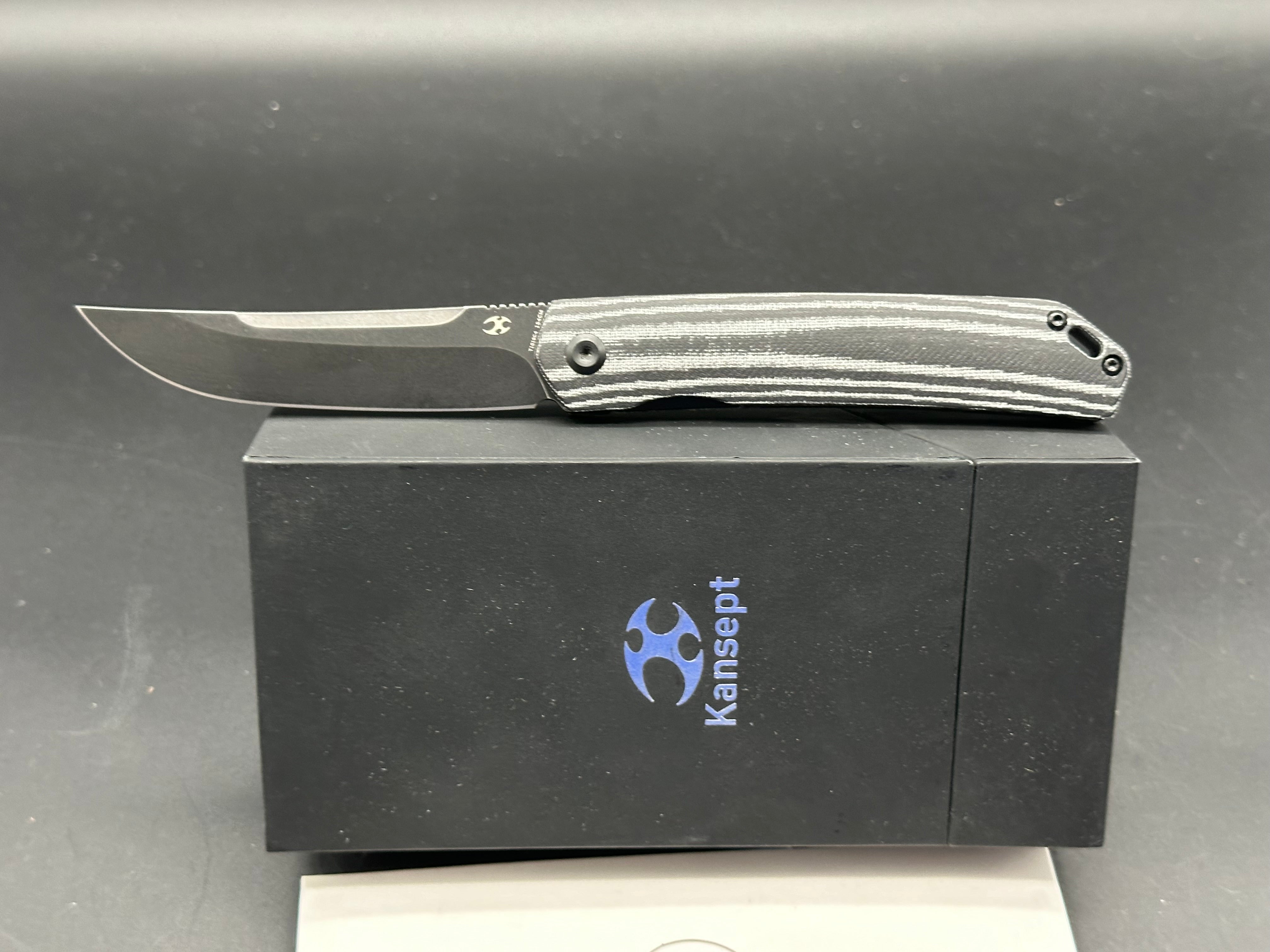 Kansept Hazakura Folding Knife - Black/White Micarta Handle, 3.5