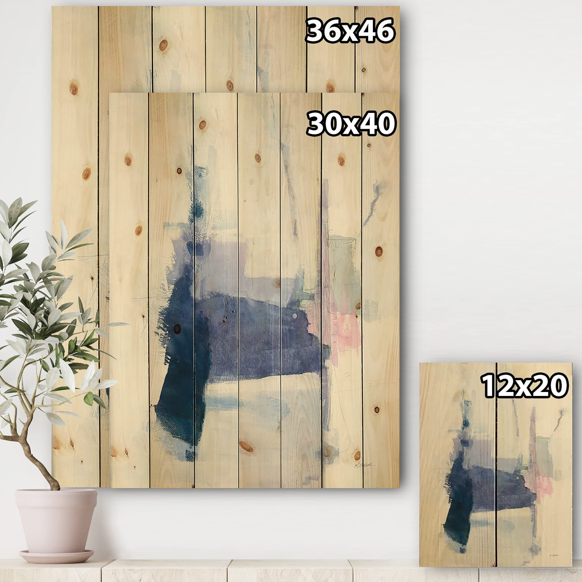 DesignQ Blue Interlude Modern & Contemporary Wood Wall Decor - Large Abstract Wood Art Panel Printed on Natural Pine - Perfect for Living Room, Bedroom & Office Wall Art Decor