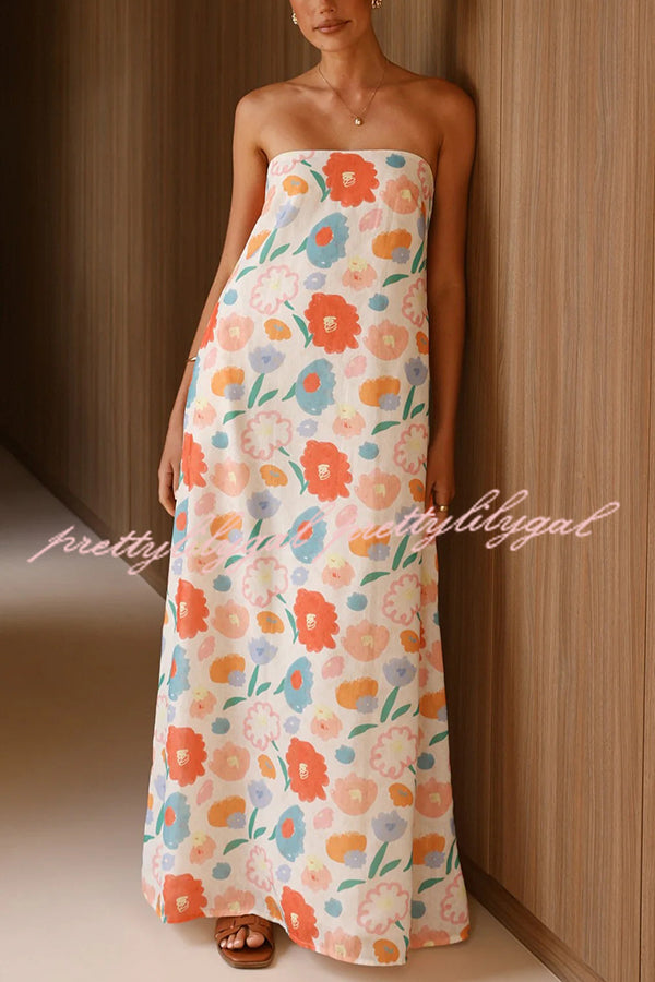 Unique Print Strapless Open Back Full Hem Maxi Dress for Women - Elegant Summer Beach Wedding Party Dress | Perfect for Vacations, Date Nights & Special Occasions