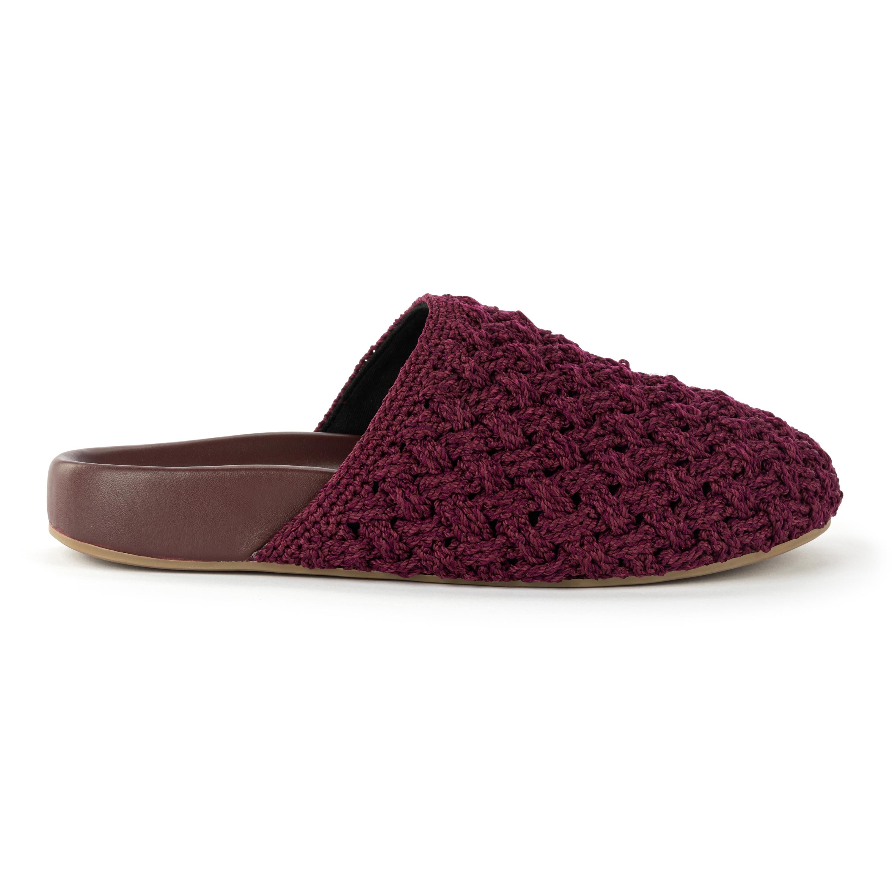Handmade Crochet Bolinas Clogs - Black Cherry Cozy Weave Comfortable Slip-On Shoes for Women | Perfect for Home, Beach & Casual Wear