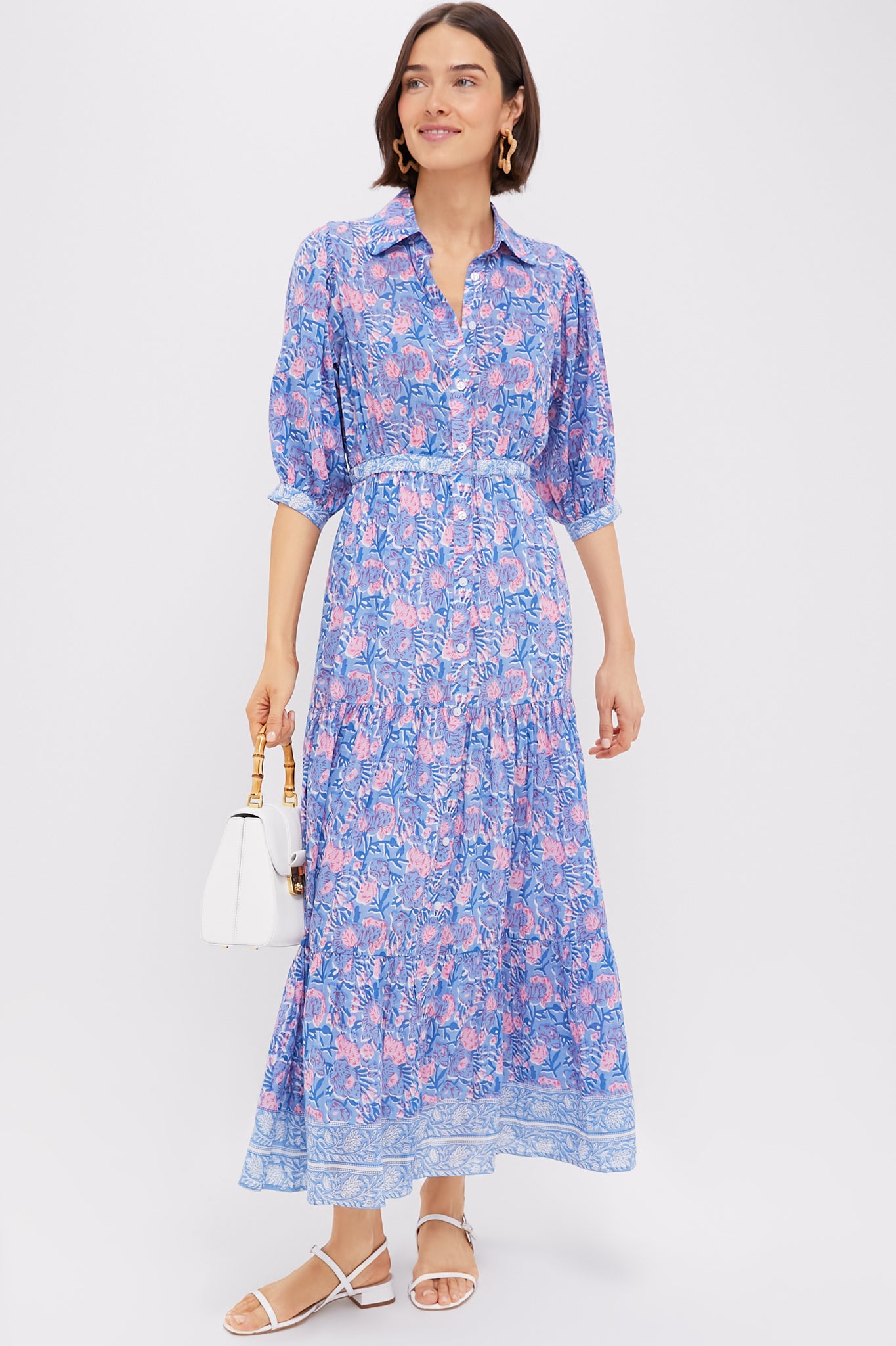 Blue and Pink Printed Blair Maxi Dress for Women - Flowy Summer Beach Dress, Boho Chic Party Outfit, Casual Daytime Wear