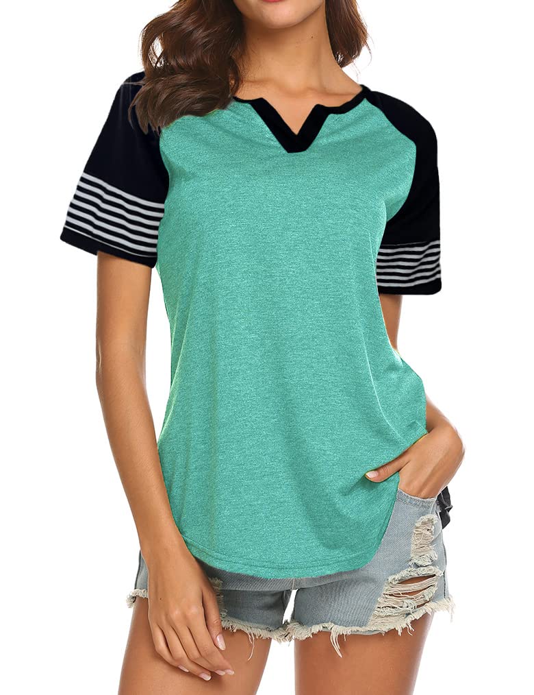 Locryz Women's Summer V-Neck Short Sleeve Baseball Tee - Casual Raglan Blouse for Women - Breathable Comfort Shirt for Outdoor Activities, Beach Wear & Everyday Fashion