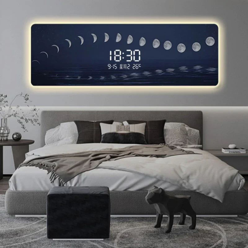 Starry Sky Digital Wall Clock with LED Display - Modern Bedroom, Living Room, Office Decor - Easy to Read Time at Night for Kids and Adults