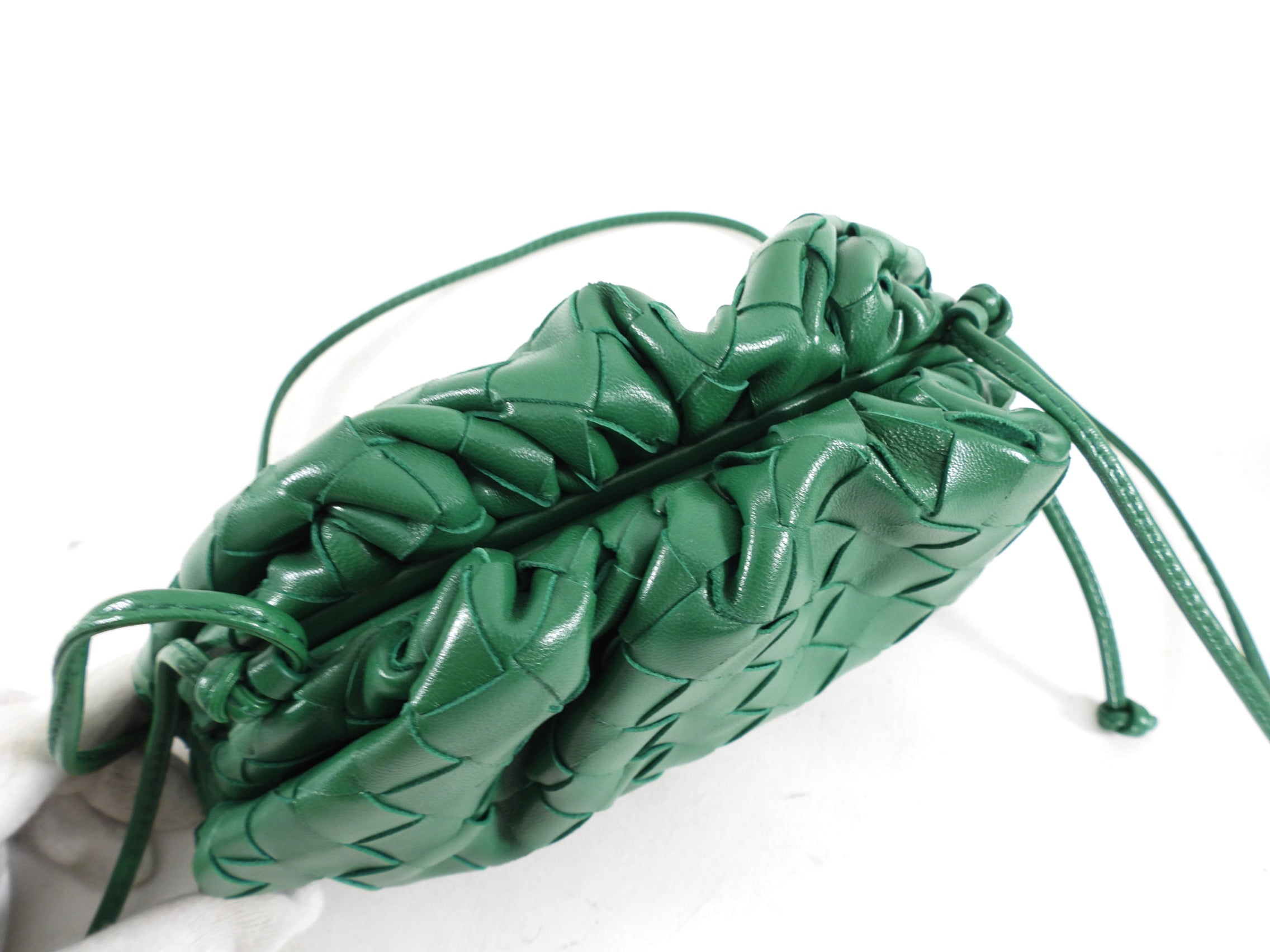 Bottega Veneta Green Intrecciato Leather Mini Pouch Bag - Luxury Crossbody Clutch for Women | Perfect for Evening Parties, Date Nights & Special Occasions