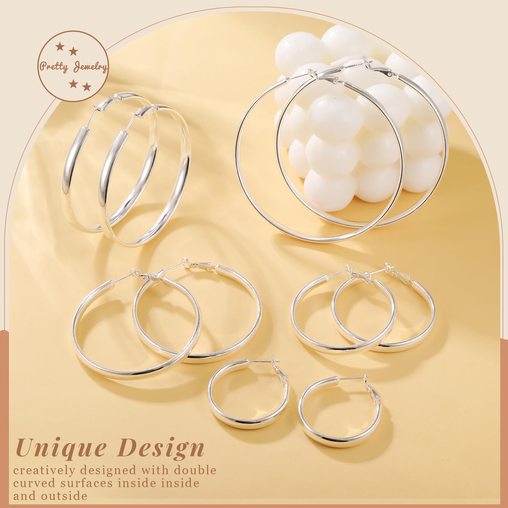 LOUMILEO S925 Sterling Silver Hoop Earrings for Women - 5mm Wide, Hypoallergenic, Lightweight Large Hoop Earrings (30/40/50/60/70mm) - Perfect for Everyday Wear, Parties, and Gift Giving