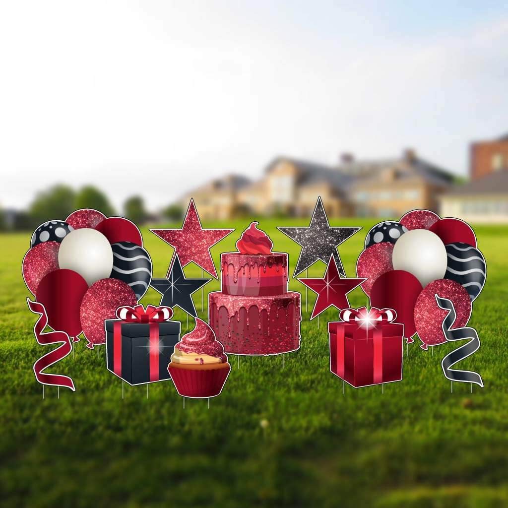 VictoryStore 12pcs Dripping Glitter Sparkle Yard Decorations - Outdoor Birthday Party Signs (Red Sparkle 18834) for Garden, Lawn, Wedding & Holiday Celebrations