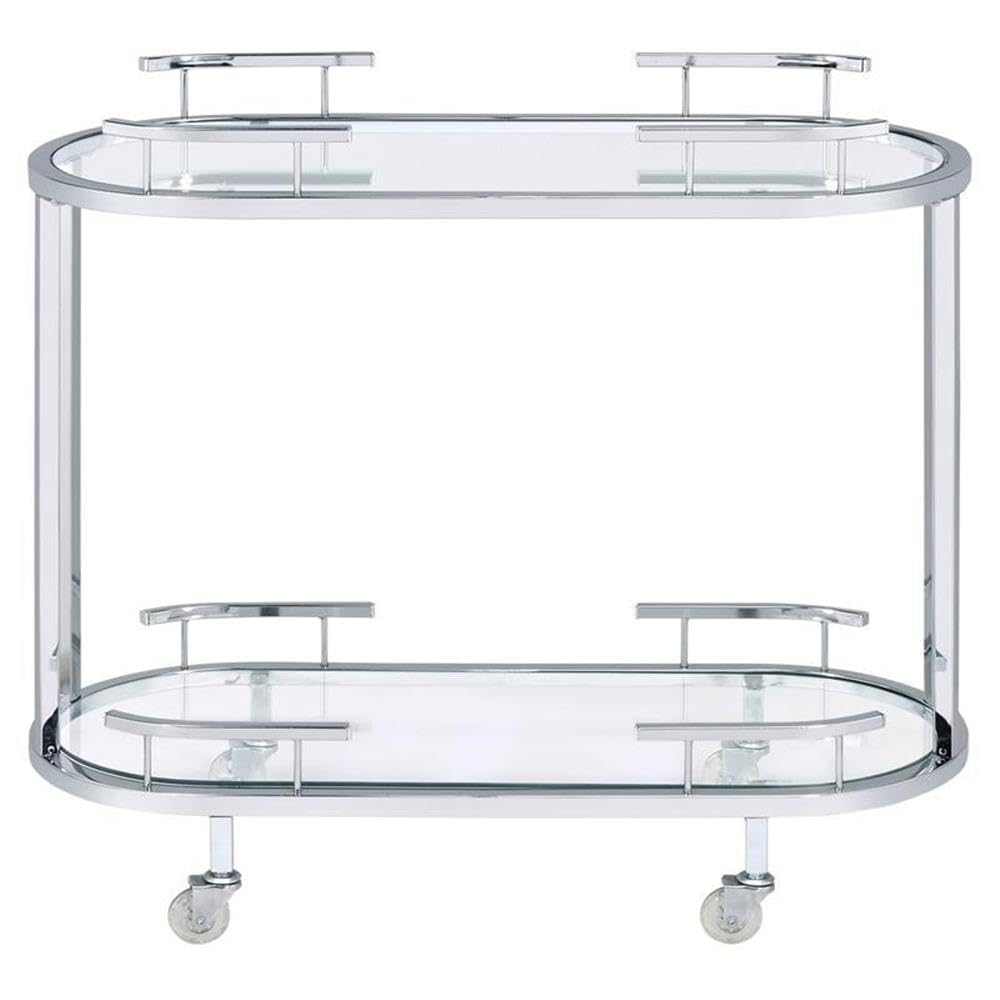 Acme Piffo Clear Glass Top Storage Serving Cart with Chrome Frame - Perfect for Kitchen, Dining Room, Bar, and Outdoor Entertaining