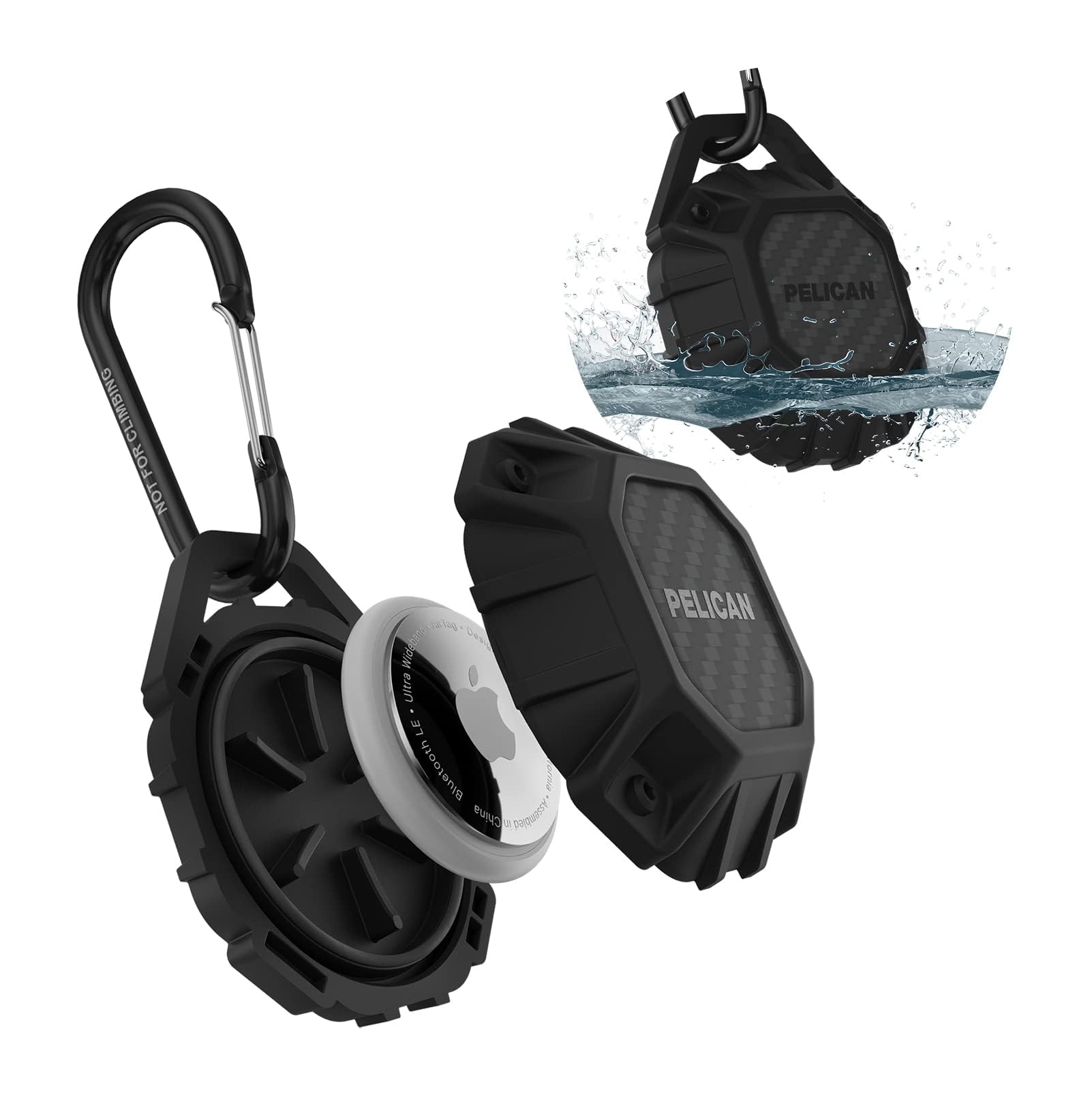 Pelican Marine AirTag Holder - Waterproof AirTag Keychain with Carabiner Clip | Impact Resistant Protective Case for Apple AirTag | Perfect for Dog Collar, Backpack, Keys, Luggage & Travel Essentials | Durable Black Design for Outdoor Adventures & Daily Use