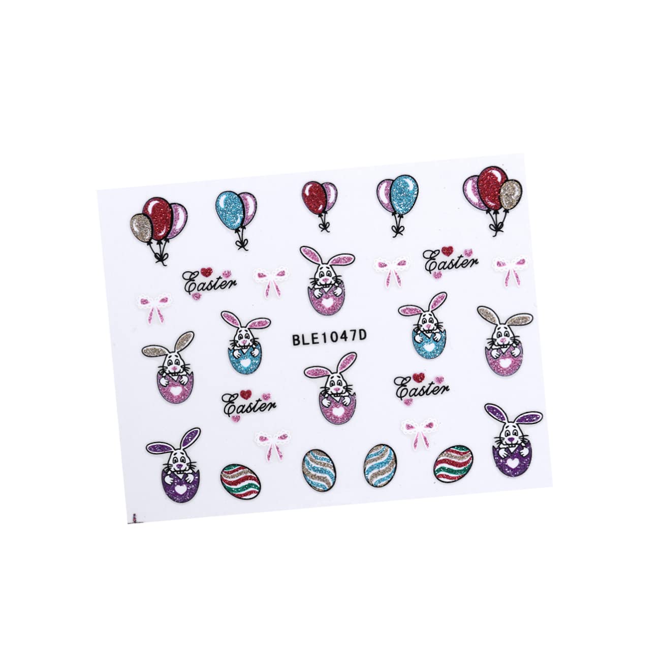 BIUDECO 6 Sheets Bunny Nail Decals for Kids - 3D Easter Nail Art Stickers for Fingernails, Easter Egg Decorations - Perfect for Easter Parties, DIY Nail Art, and Kids' Nail Decorations
