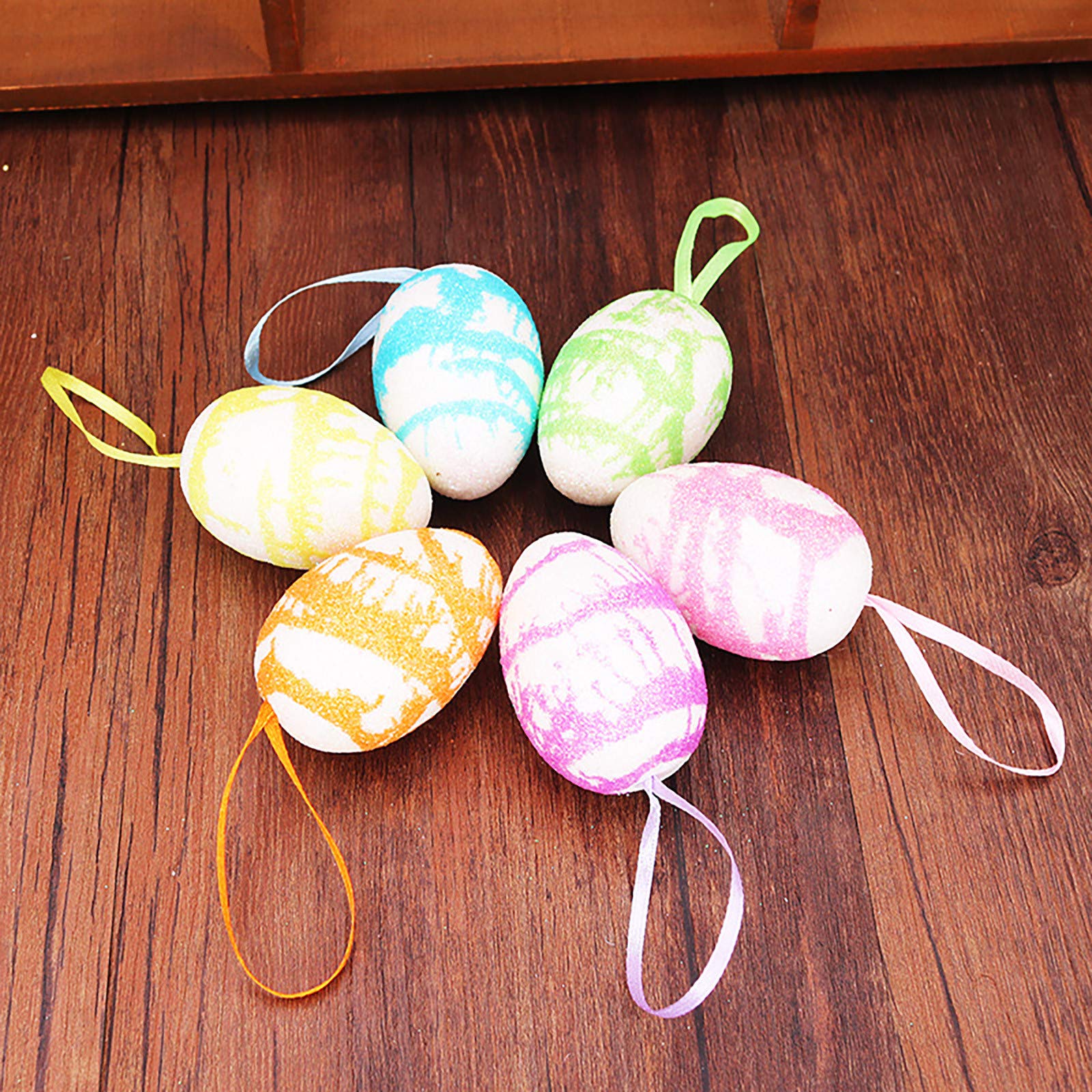 24 Pcs Colorful Glitter Hanging Easter Egg Ornaments - DIY Foam Easter Decorations for Spring Party, Home, Table & Shelf Decor - Easter Egg Painting Crafts for Kids & Adults