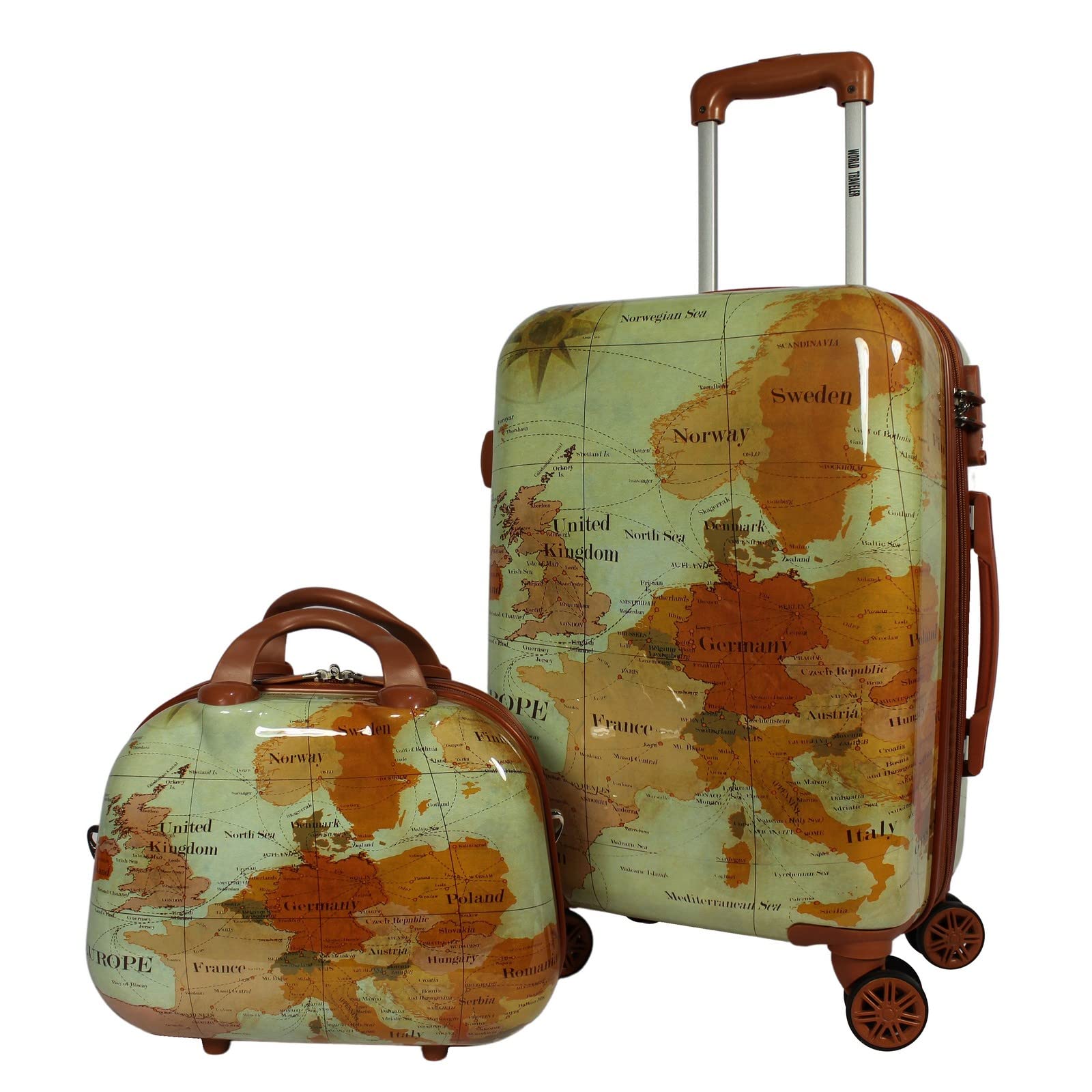 World Traveler Europe Hardside Lightweight Polycarbonate Expandable Spinner Luggage with TSA Lock - 2-Piece Carry-On Set (Brown) | Perfect for International Trips & Business Travel