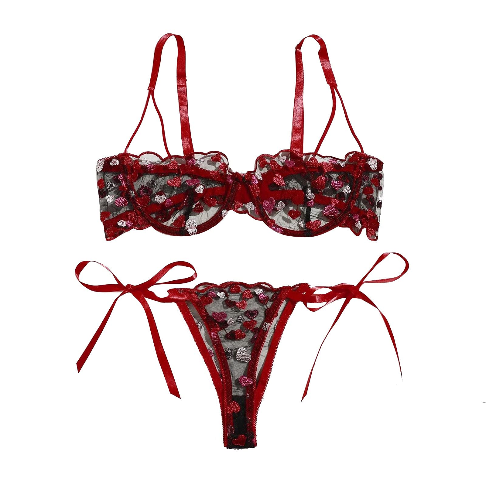 Sexy Lingerie for Women - Naughty Bra & Panty Set with Garter Belt, Hollow Out Lace Sleepwear Nightwear - Perfect for Valentine's Day, Honeymoon & Romantic Nights