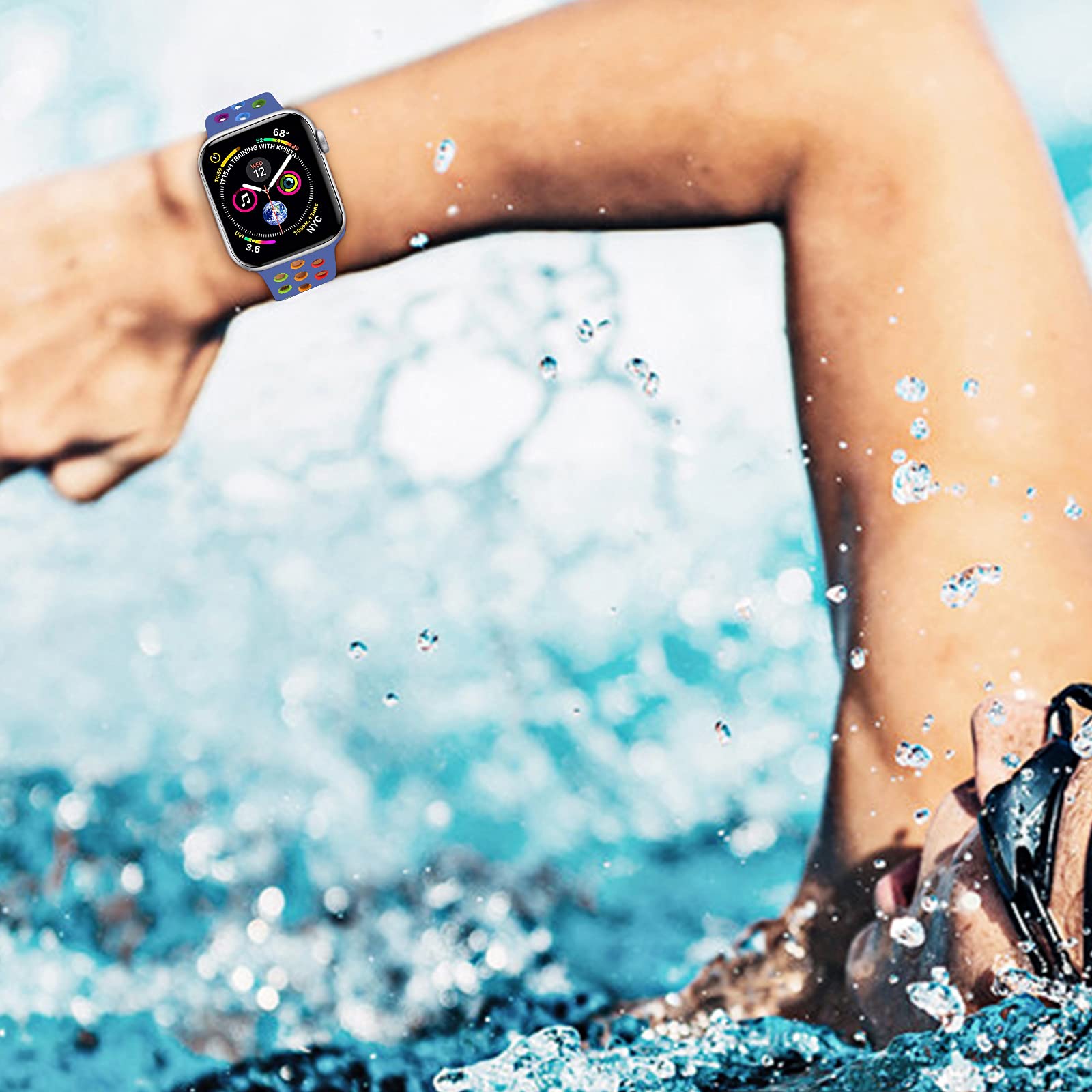 Rainbow Sport Silicone Apple Watch Bands - Compatible with 38mm/40mm/41mm/42mm/44mm/45mm/49mm iWatch SE & Series 9/8/7/6/5/4/3/2/1 - Soft Breathable Replacement Strap for Women & Men - Perfect for Running, Gym & Daily Wear