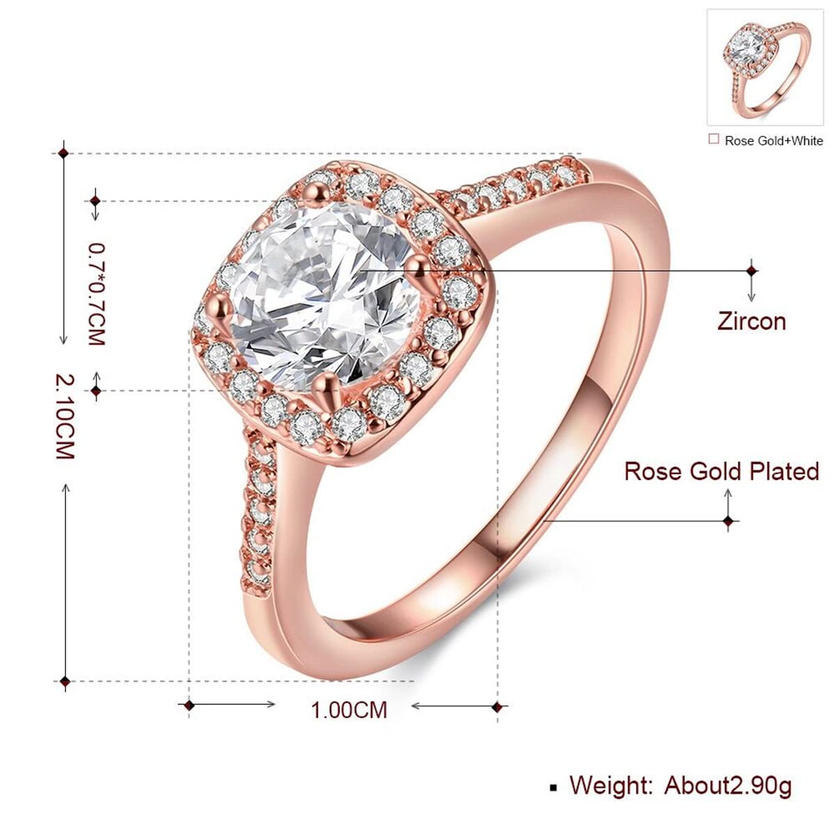 18K Rose Gold or White Gold Plated Crystal Halo Engagement Ring for Women - Elegant Pave Band Wedding Ring, Size 7 | Perfect for Proposals, Anniversaries & Special Occasions
