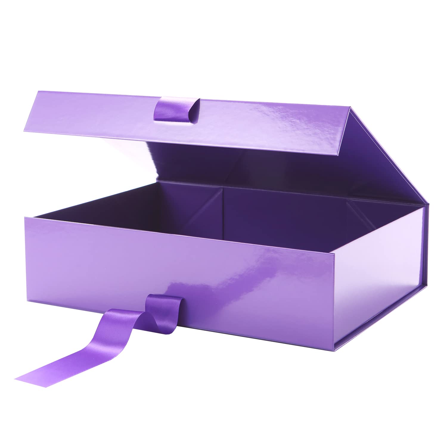 Premium 13x9.7x3.4 Inch Large Purple Magnetic Gift Box with Lid & Ribbon - Elegant Bridesmaid Proposal Box, Easter Present Packaging, Party Favor Container (Glossy Purple) - Perfect for Wedding Accessories, Birthday Gifts & Special Occasions