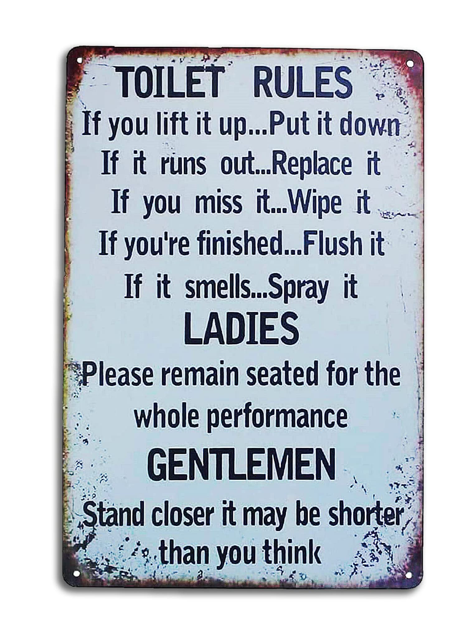 Vintage Metal Tin Sign - Retro Funny Bathroom Wall Decor, Farmhouse Toilet Rules Sign, Rustic Home Decor (8x12 Inch) - Perfect for Bathroom, Restroom, Cafe, Bar & Man Cave Wall Art