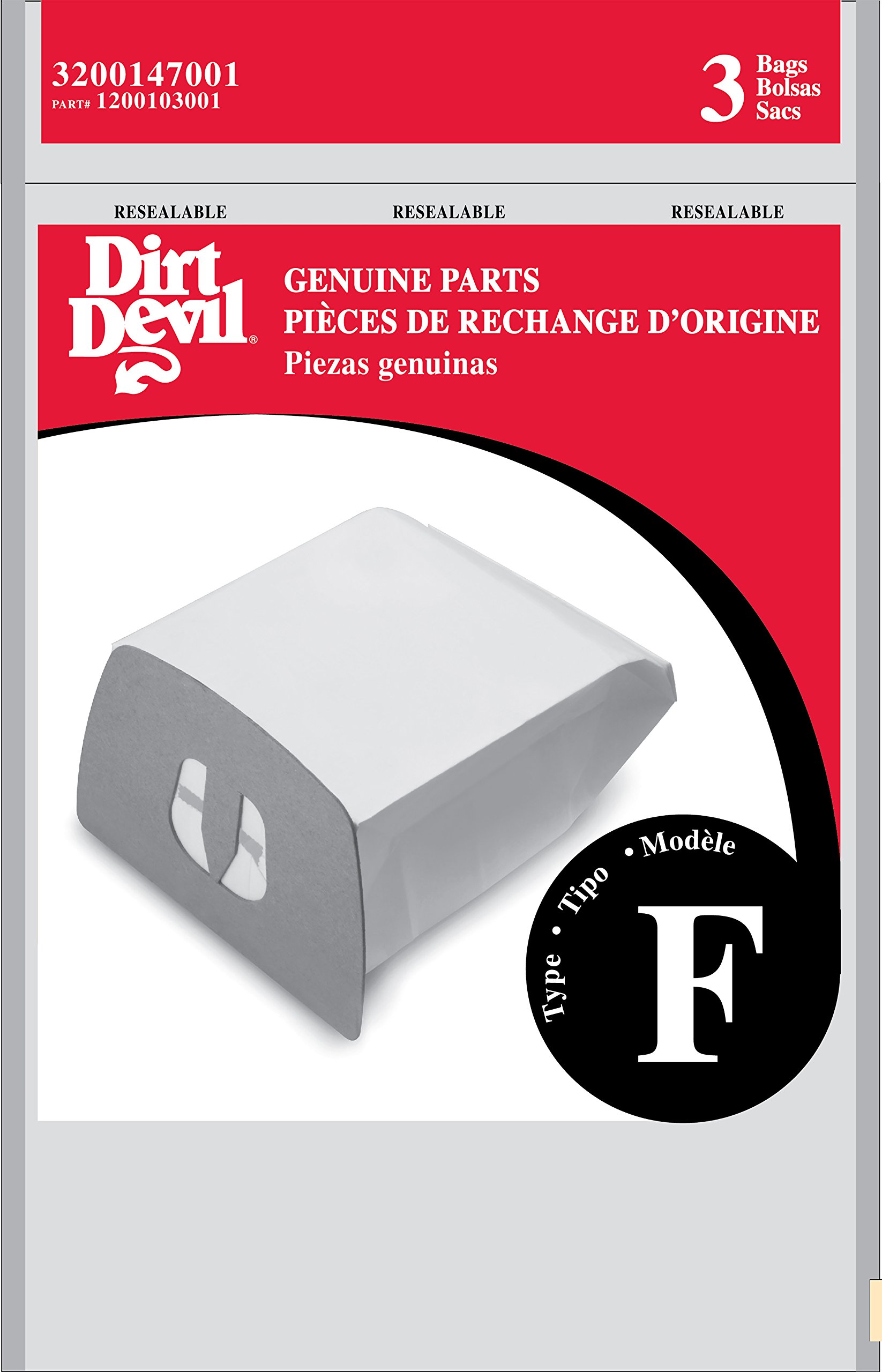 Dirt Devil Vacuum Cleaner Bags - Pack of 3, White, Style F, Microfresh Filtration (Part #3200147001) | Replacement Bags for Canister Vacuums | Ideal for Home Cleaning, Pet Hair Removal & Allergen Reduction