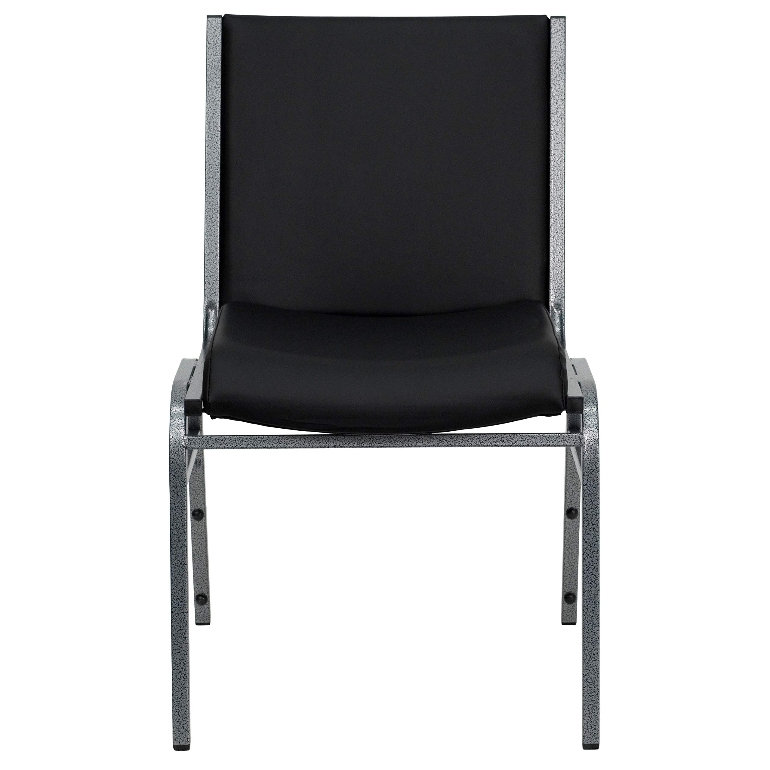 4 Pack Heavy Duty Black Vinyl Stackable Chairs - Commercial Reception Furniture for Office, Conference Room, and Event Seating