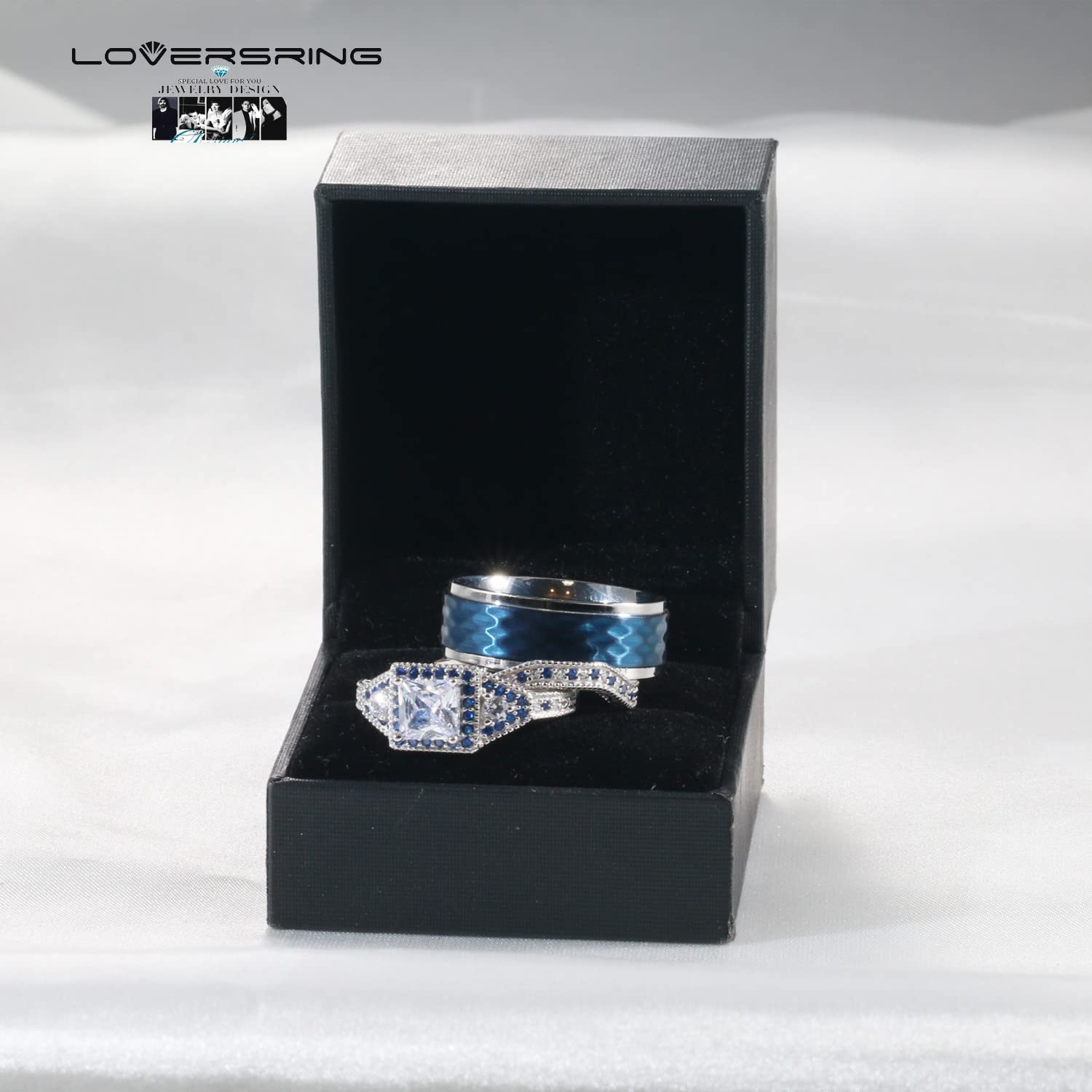 Adjustable Wedding Ring Sets for Couples - His & Hers Matching Promise Rings in 925 Sterling Silver & Titanium with CZ Stones | Perfect for Engagements, Anniversaries, and Bridal Jewelry Gifts