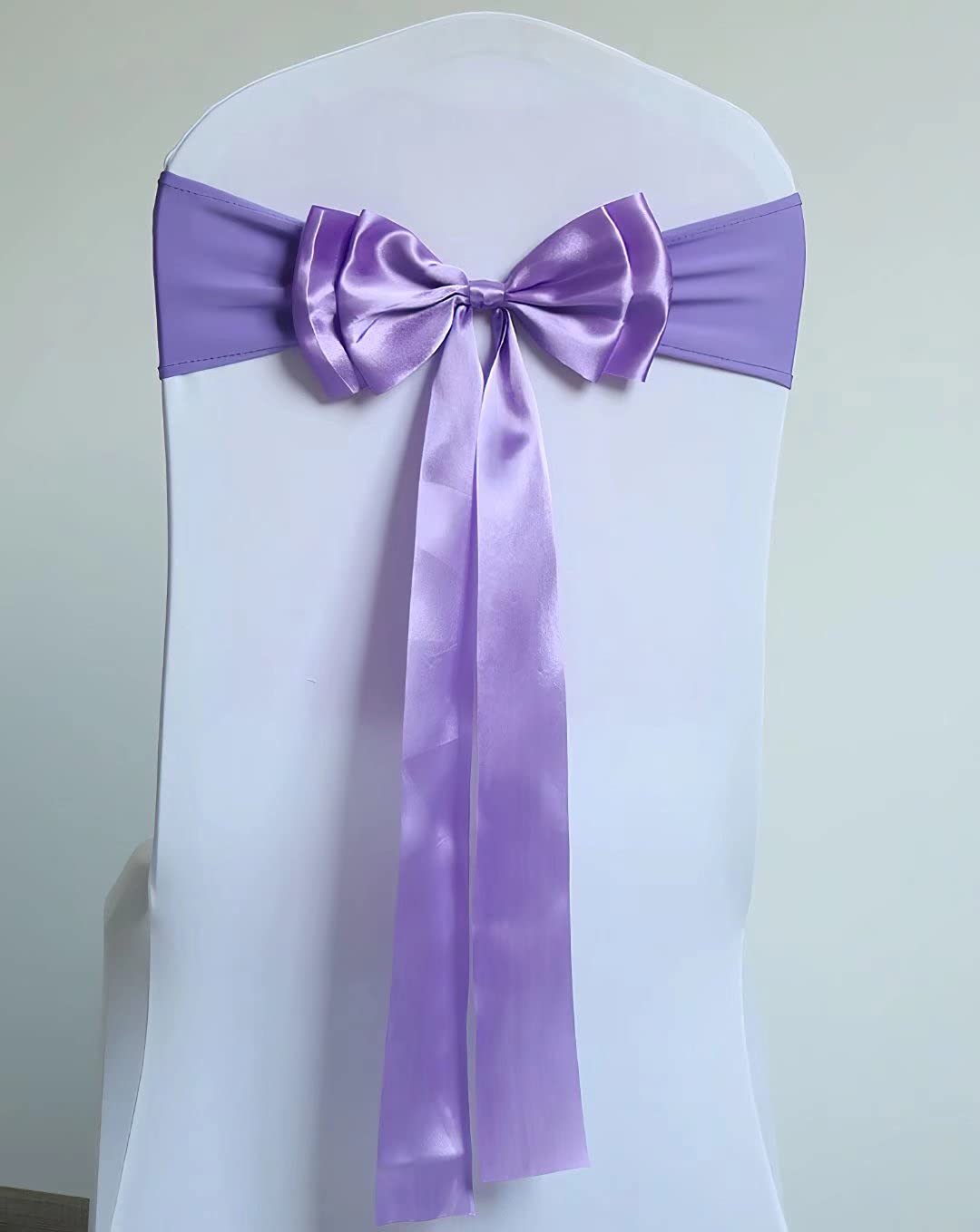 100Pcs Stretch Chair Sashes with Double Bows - Spandex Chair Covers for Wedding, Party, Birthday, Banquet & Christmas Decorations - Elegant Violet Chair Bands for Event Decor & Table Setting