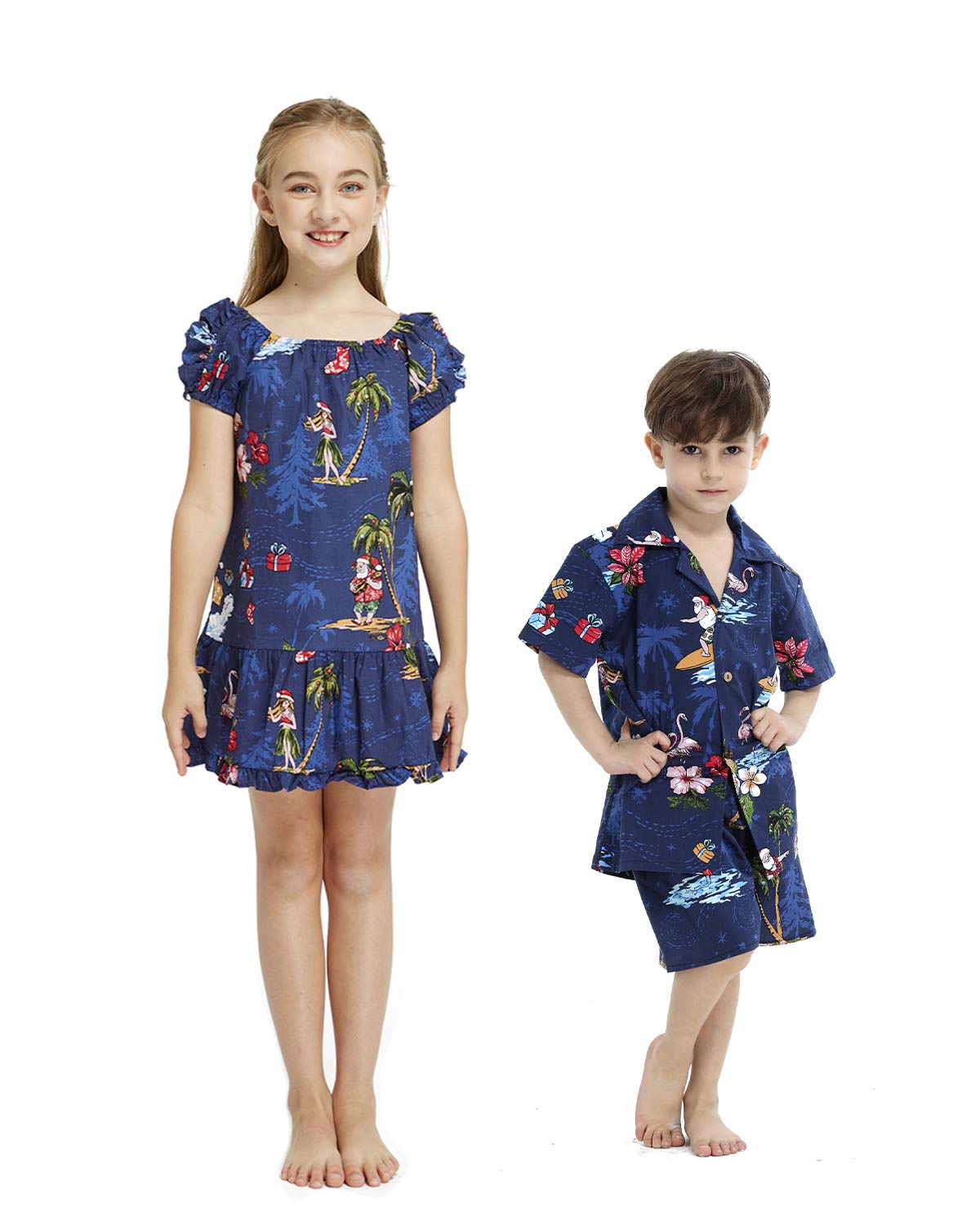 **Hawaiian Luau Matching Siblings Outfit – Girl's Simple Muumuu Dress & Boy's Aloha Shirt – Christmas in Hawaii Theme – Perfect for Family Photos, Luau Parties & Holiday Celebrations**