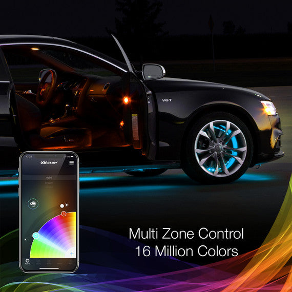 XKchrome LED Wheel Ring Lights - Smartphone App Controlled RGB Underbody Car Lights for Custom Car Styling & Night Driving