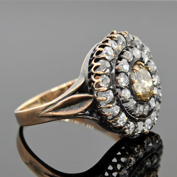 18kt Gold Mine & Rose Cut Diamond Double Halo Cluster Ring - 1.90ctw Total Weight - Elegant Engagement, Wedding & Anniversary Jewelry Gift