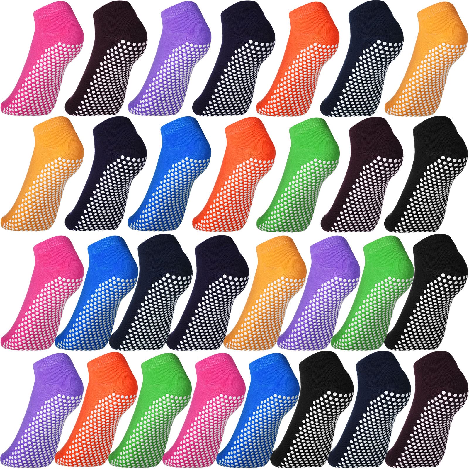Non-Slip Yoga Socks for Women & Men - 30 Pairs Colorful Grip Socks for Yoga, Barre & Hospital Use