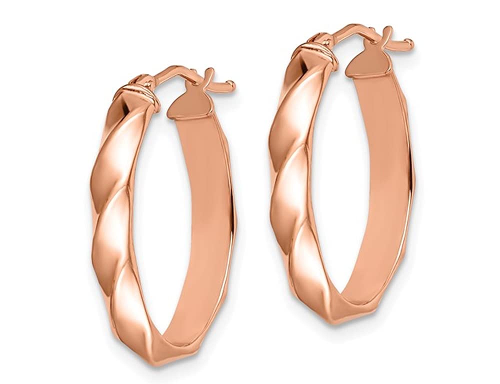 14K Rose Gold Twisted Hoop Earrings for Women - 4mm Thick Polished Pink Gold Hoops - Perfect for Everyday Wear, Date Nights & Special Occasions