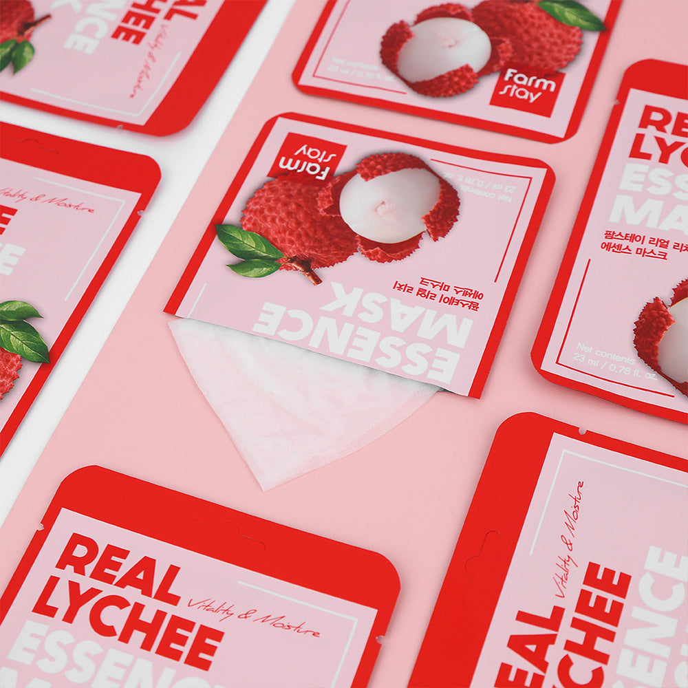 Farmstay Real Lychee Essence Sheet Mask - 10 Pack Hydrating Face Mask for Glowing Skin | Korean Skincare for Dry, Dull & Sensitive Skin | Perfect for Spa Day, Self-Care Routine & Gift Giving