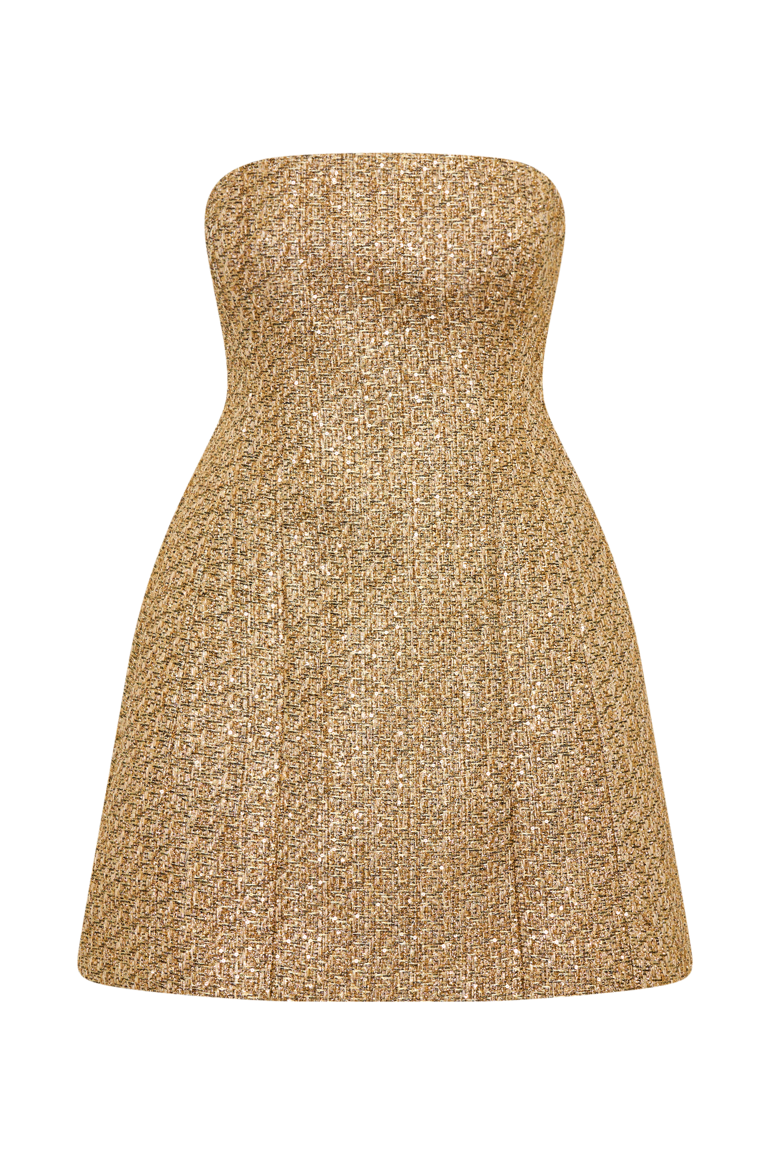 Gala Strapless Tweed Mini Dress in Gold - Elegant Party Cocktail Dress for Women, Perfect for Evening Events, Weddings & Date Nights