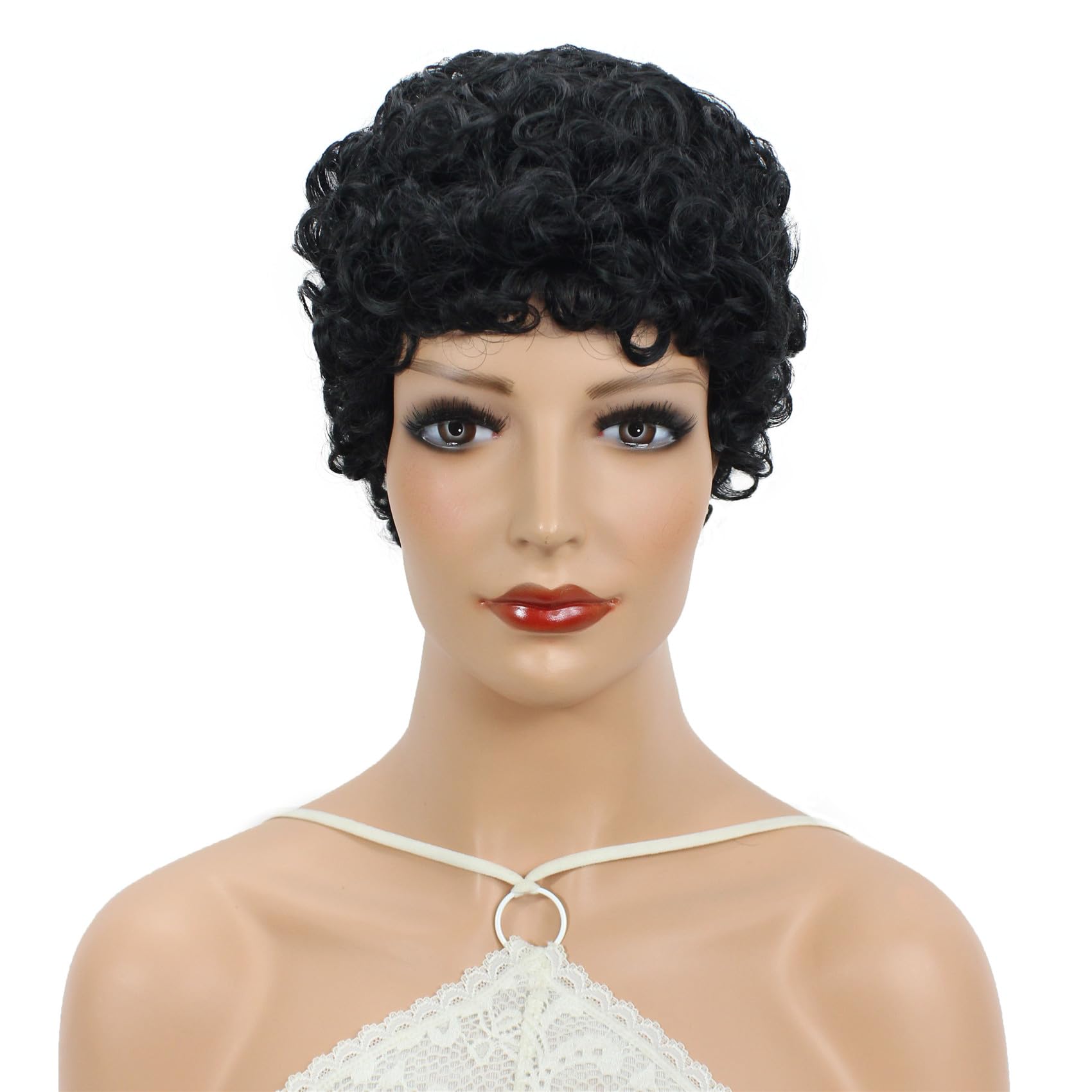 Aimole Women's Synthetic Wig - Natural Looking Mid-Length Curly Blonde Hair Wig (#1B Black) | Perfect for Cosplay, Halloween, Daily Wear & Fashion Styling