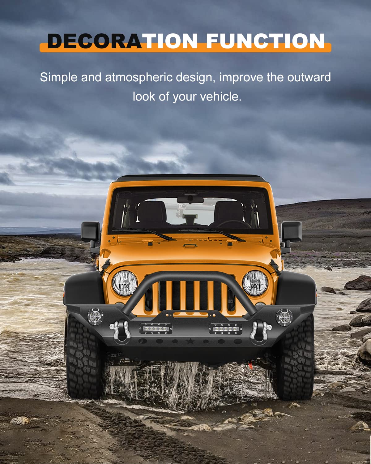 OCPTY Black Textured Front Bumper with D-Ring & LED Lights | Winch Plate Compatible with 2007-2018 Jeep Wrangler JK | Off-Road Adventure & Truck Accessories Upgrade