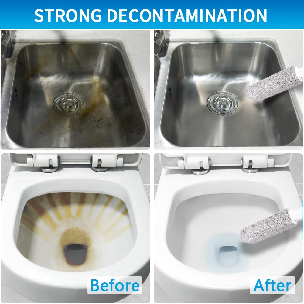 4 Pack Pumice Stone for Toilet Bowl Cleaning - Heavy Duty Pumice Stick with Ergonomic Handle - Removes Limescale, Hard Water Rings, Calcium Buildup, Iron & Rust Stains - Bathroom Tile & Bathtub Cleaner - Perfect for Deep Cleaning and Stain Removal in Toilets, Sinks & Showers