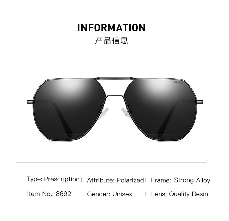 Aidien Men's Full Rim Hexagon Alloy Myopic Reading Glasses & Sunglasses (8692) - Stylish Eyewear for Reading, Driving, and Outdoor Activities