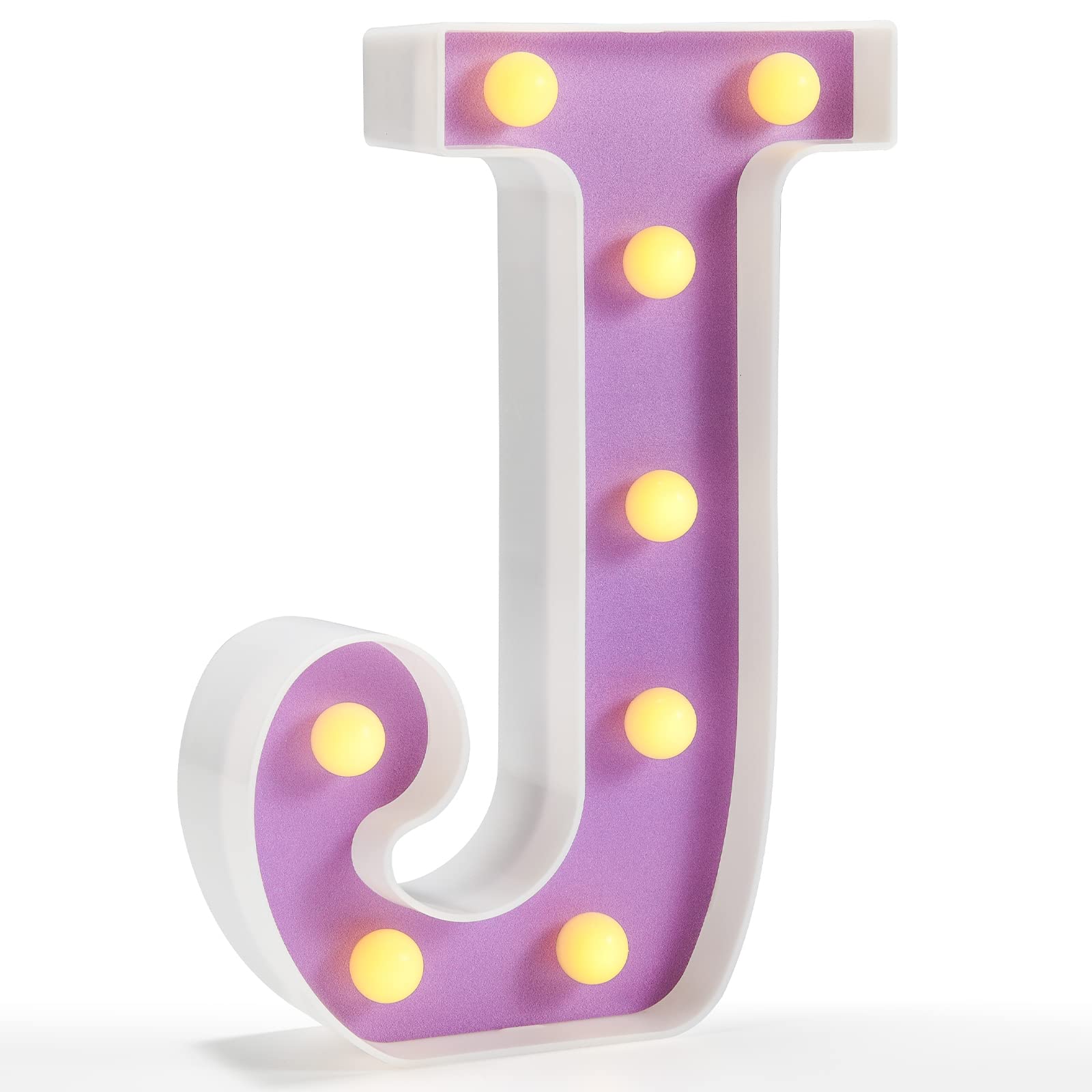 Pooqla Purple LED Letter J Light - DIY Alphabet Sign with Warm White & Colorful LEDs for Home, Party, Birthday, Wedding, Bar Decor - Perfect for Night Lights & Wall Decorations