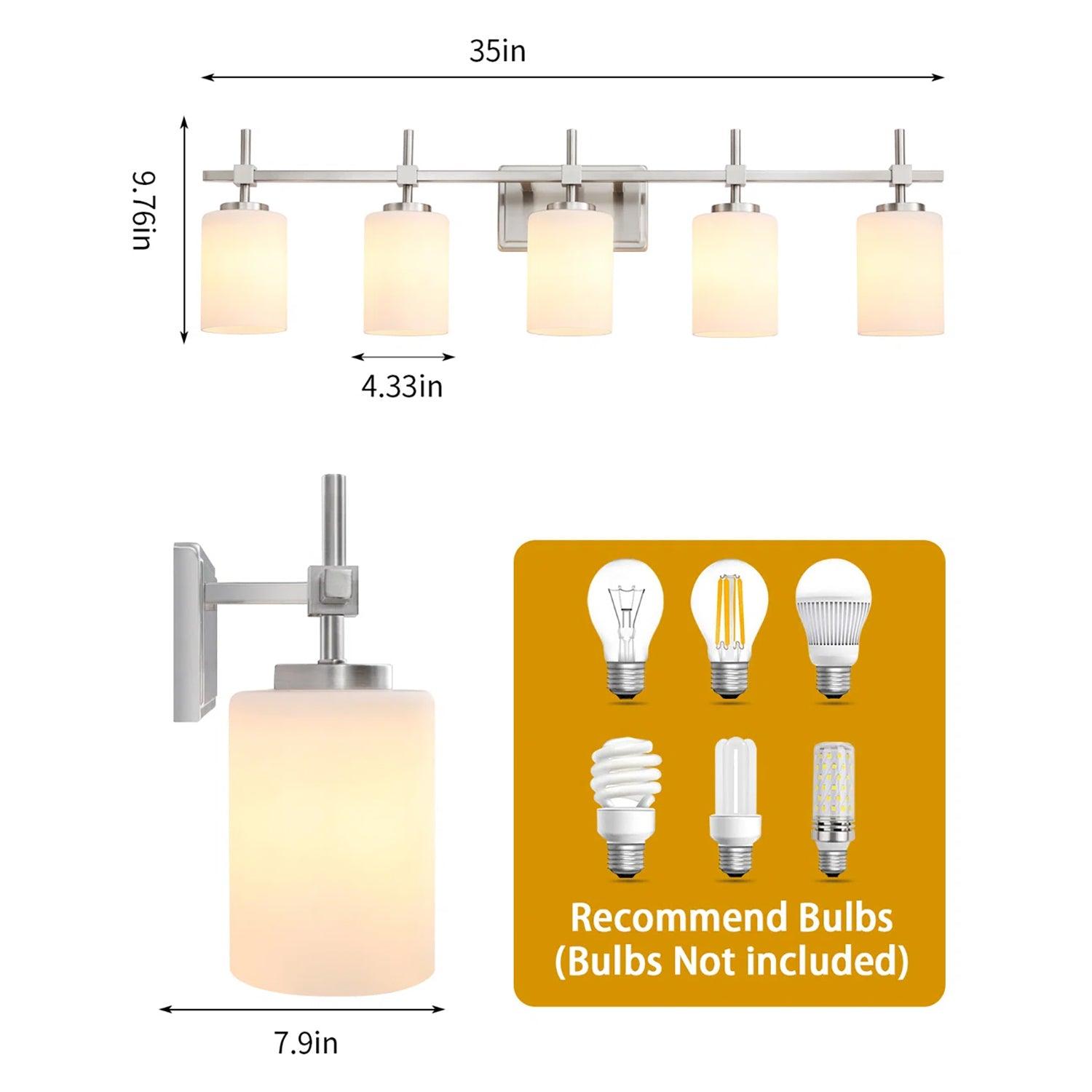 Jasper Modern Frosted Glass 5-Light Bathroom Vanity Light Fixture - Elegant Lighting for Bathroom, Powder Room & Dressing Area