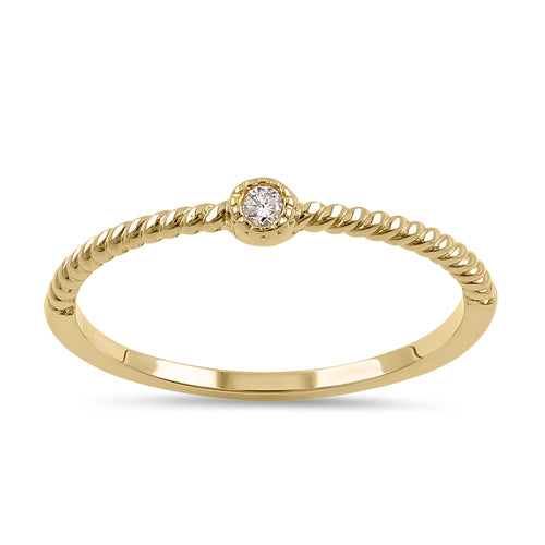 14K Solid Yellow Gold Thin Stackable Rope Diamond Ring for Women - Dainty Minimalist Wedding Band, Anniversary Gift, Everyday Jewelry for Stacking & Layering