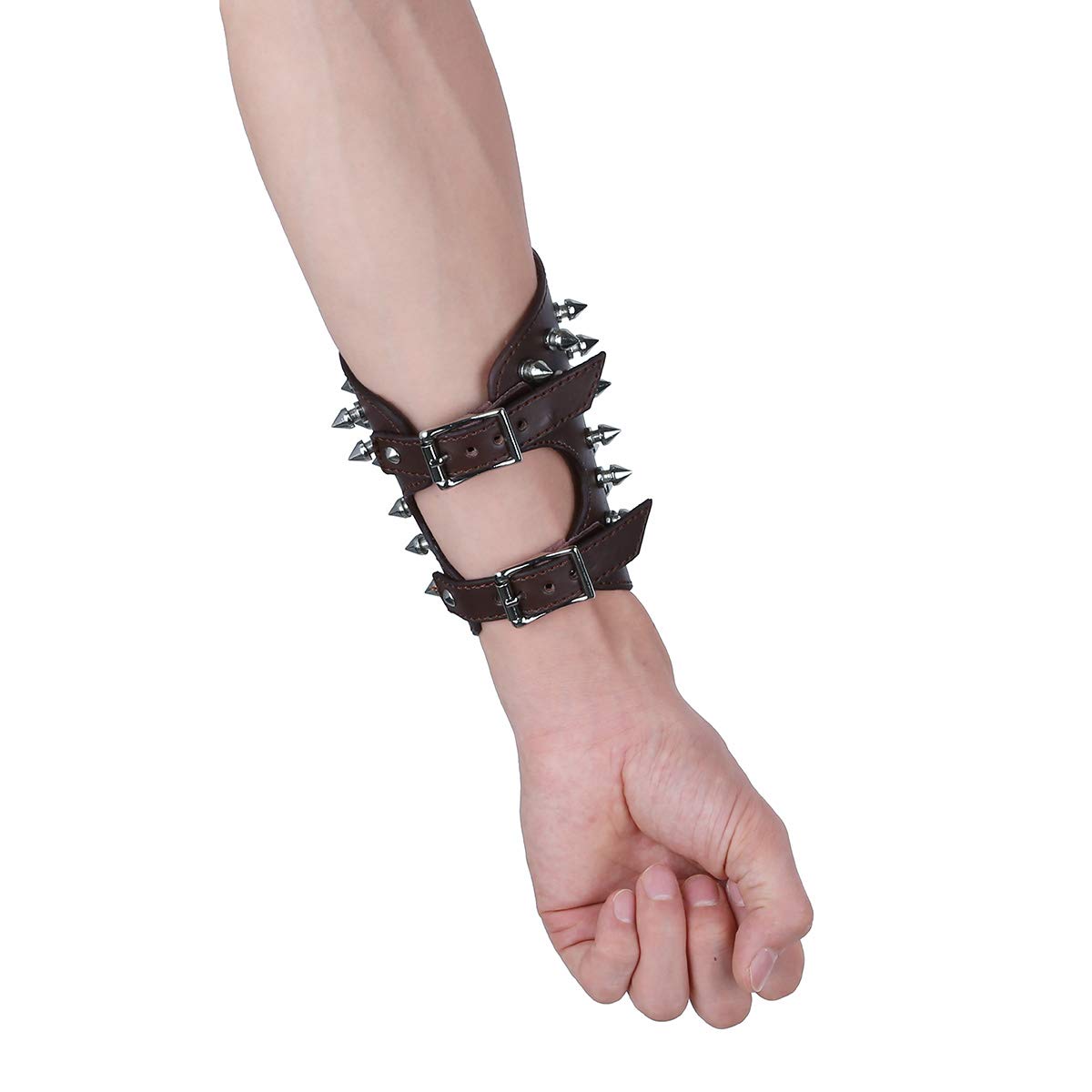 Unisex Faux Leather Gauntlet Wristband - Wide Bracer Arm Armor Cuff with Metal Spike Studs - Medieval Gothic Bracelet for Cosplay, LARP, Halloween Costume & Punk Fashion Accessory