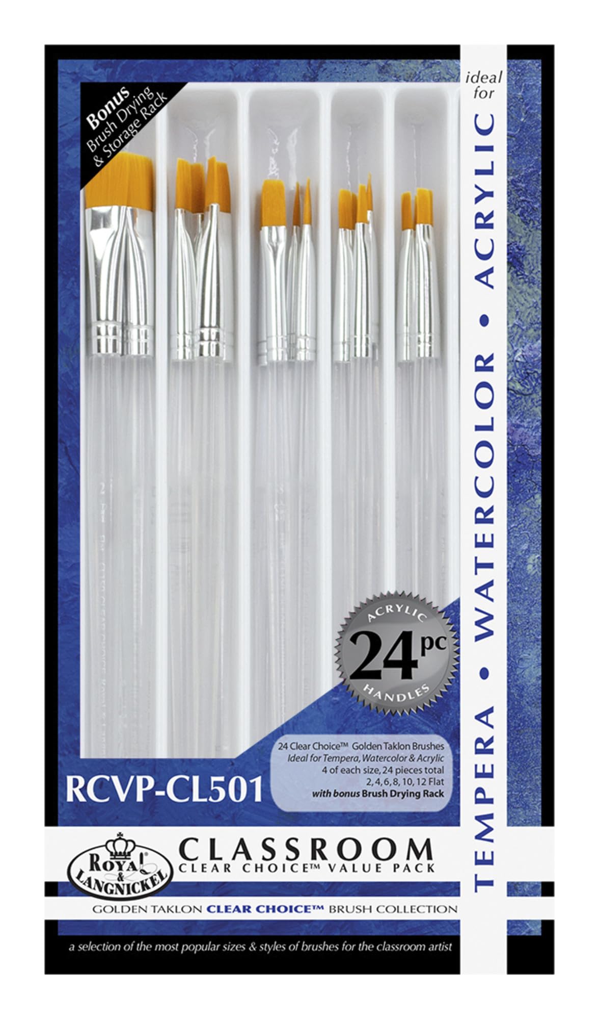 TAKLON Clear Choice Flat Paint Brushes - Set of 24 Professional Artist Brushes for Acrylic, Oil & Watercolor Painting - Perfect for Canvas, Wood & DIY Art Projects