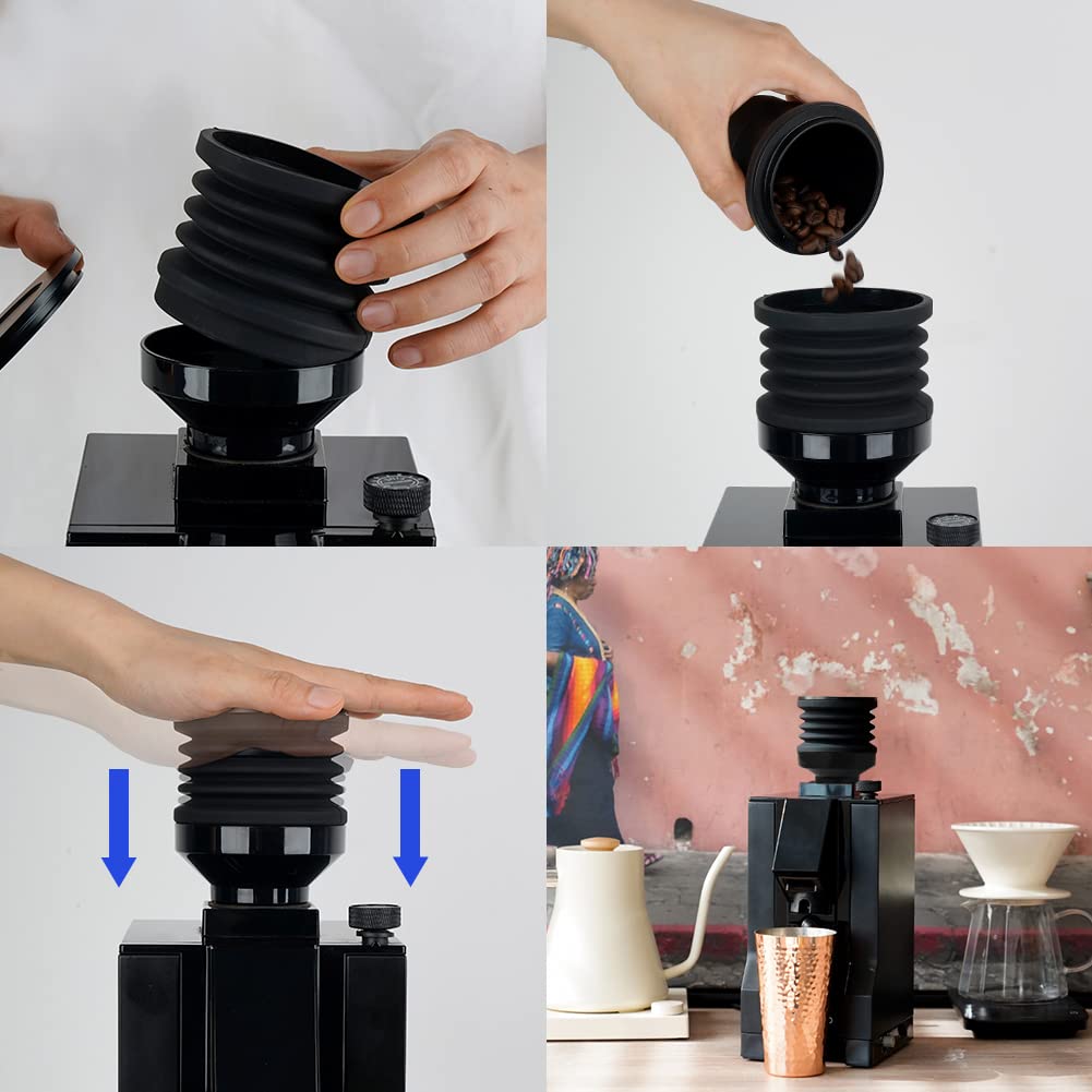 Premium Single Dose Coffee Hopper for Eureka Mignon Grinder - 2-in-1 Design with Silicone Bellows & Metal Lid - Black Coffee Grinder Accessory for Fresh Beans & Easy Cleaning - Perfect for Home Baristas & Coffee Enthusiasts
