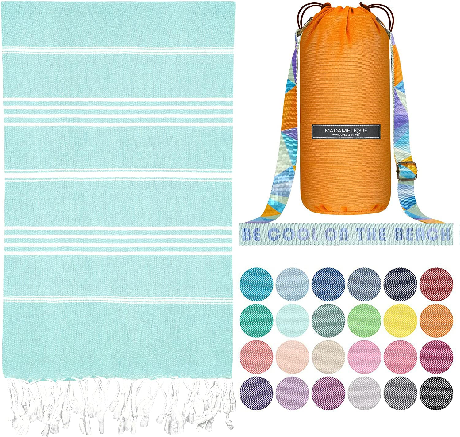 Premium 100% Cotton Turkish Beach Towel with Free Beach Bag - 39