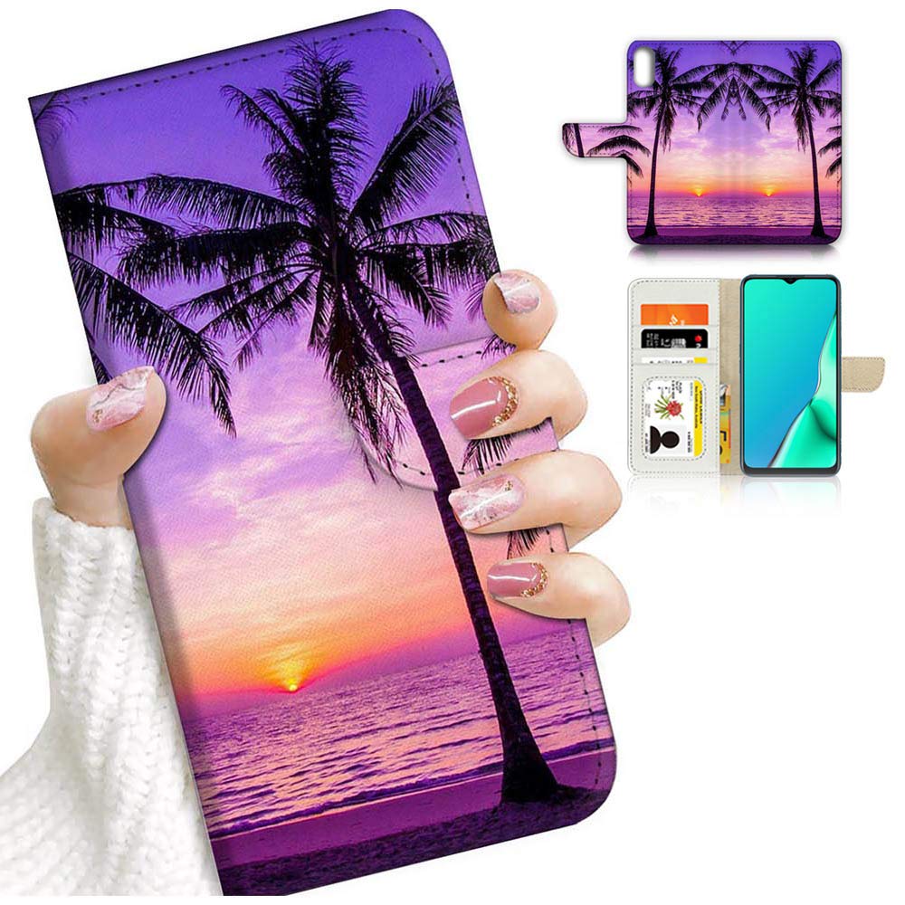 Premium Flip Wallet Phone Case for iPhone Xs Max - Twilight Beach Sea Palm Design (A24194) | Slim Protective Cover with Card Slots for Everyday Use & Travel