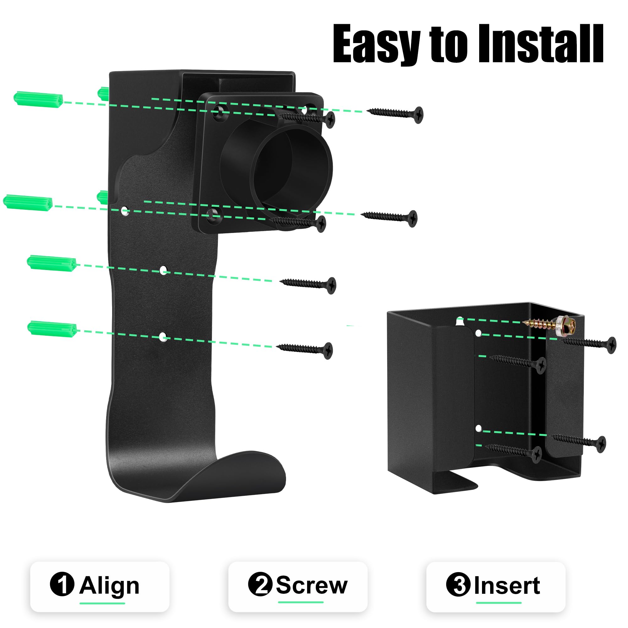 VarCozy EV Charger Holder Set - Wall Mount SAE J1772 Charging Box & Nozzle Holster Dock with J-Hook - Organizer for Electric Car Charging Cable - Perfect for Home Garage & Outdoor Parking Use