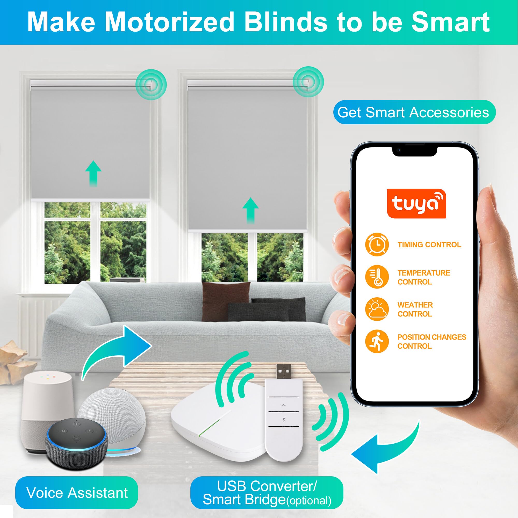 Allesin Motorized Roller Blinds with Remote Control - Smart Blackout Shades for Windows, Battery Powered Electric Window Blinds, Grey (31x72 inches) - Perfect for Bedrooms, Living Rooms & Home Automation