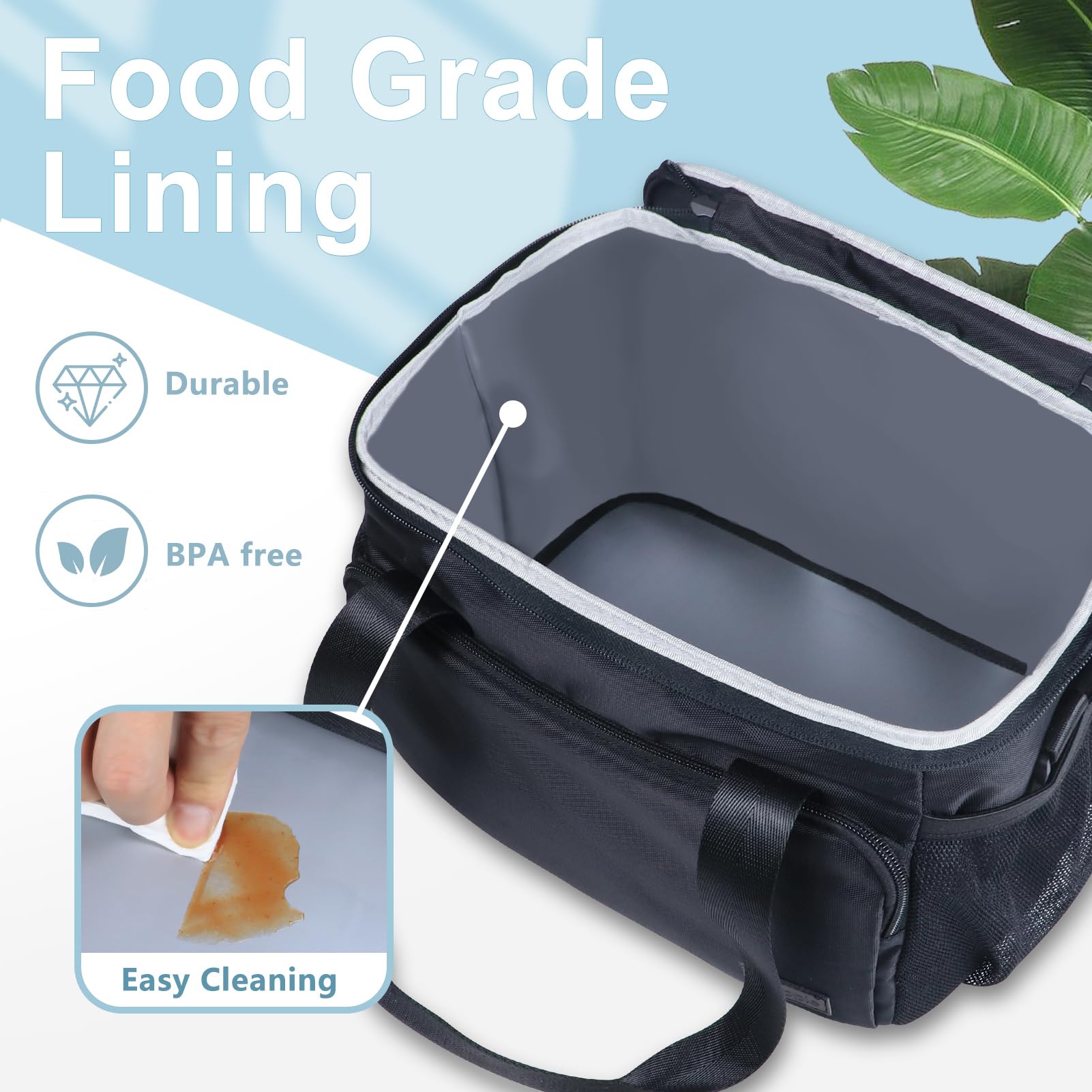 Gloppie Insulated Lunch Bag for Adults - Reusable Thermal Lunch Box for Men & Women - Perfect for Work, Office, Picnics & Outdoor Activities - Black