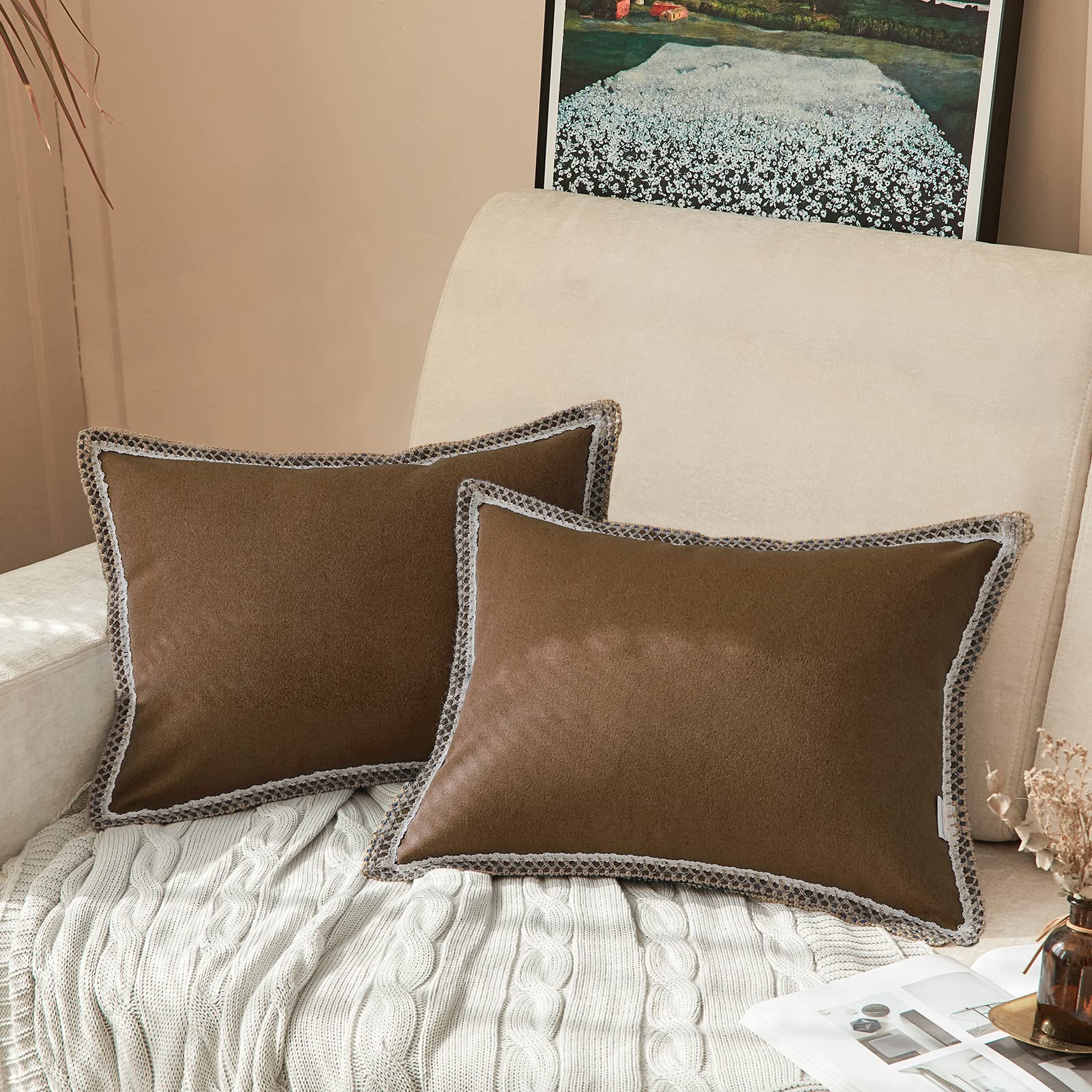 Premium Farmhouse Pillow Covers 12x20 (Pack of 2) - Faux Burlap Linen Throw Pillow Cases with Tailored Edges for Sofa, Couch & Chair - Rustic Home Decor for Living Room, Bedroom & Porch