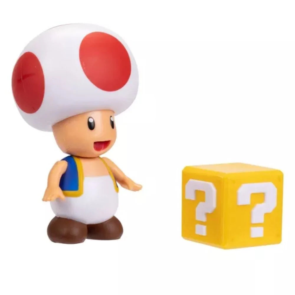 Nintendo Super Mario 4-Inch Toad with ? Block Figure - Collectible Toy for Gamers & Fans | Perfect for Display, Gifts & Mario-Themed Decor